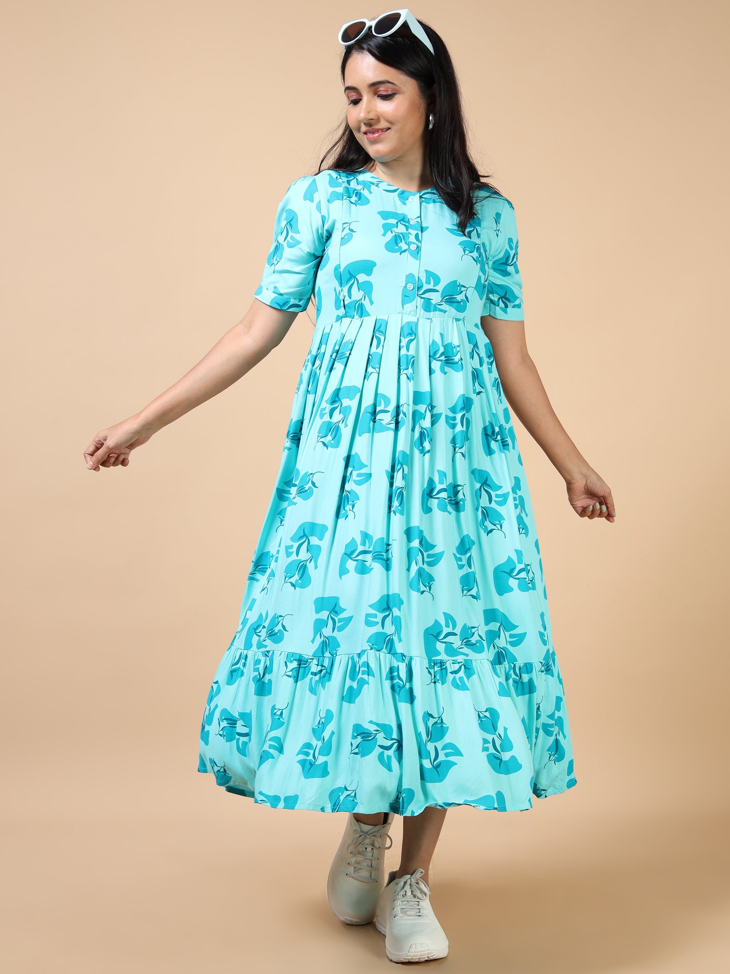 Feeding Aqua Blue Floral Maternity Kurti