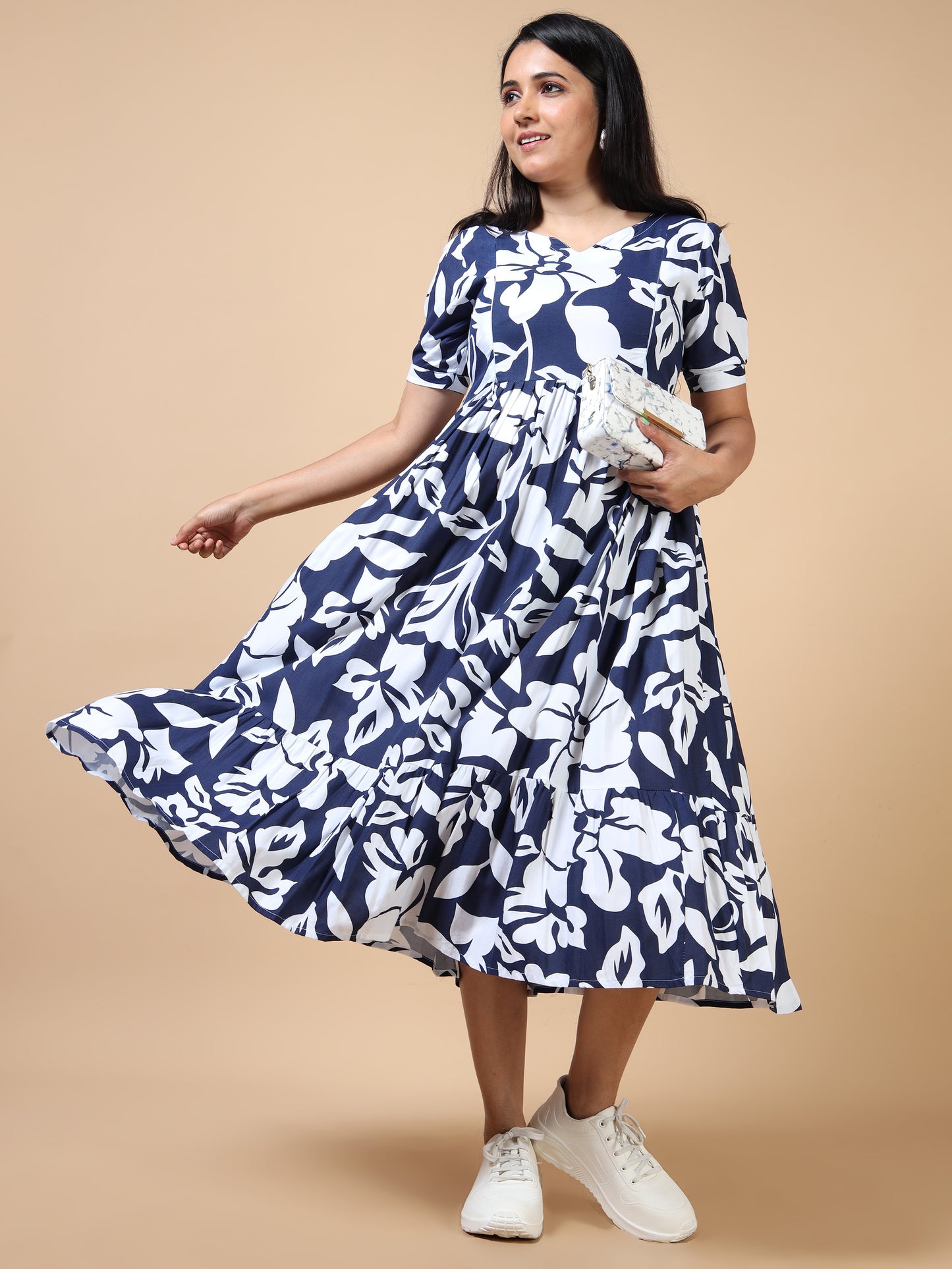 Feeding Navy Blue Floral Maternity Kurti