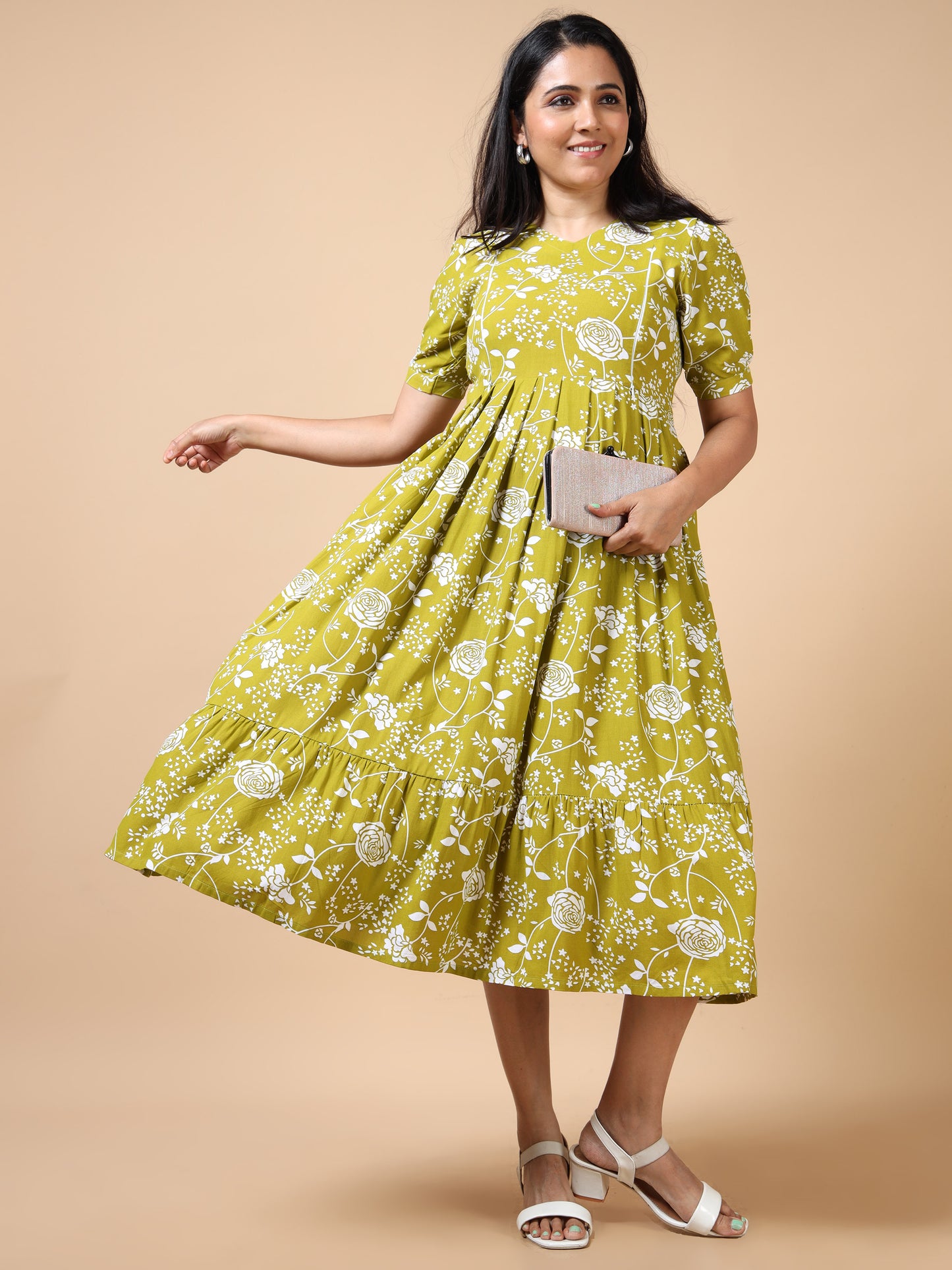 Feeding Olive Green Floral Maternity Kurti