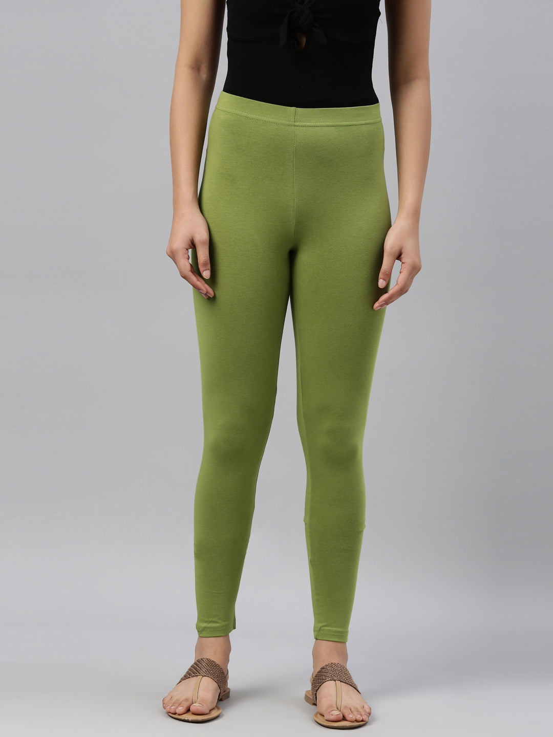 Olive Green Ankle Fit Leggings for Women