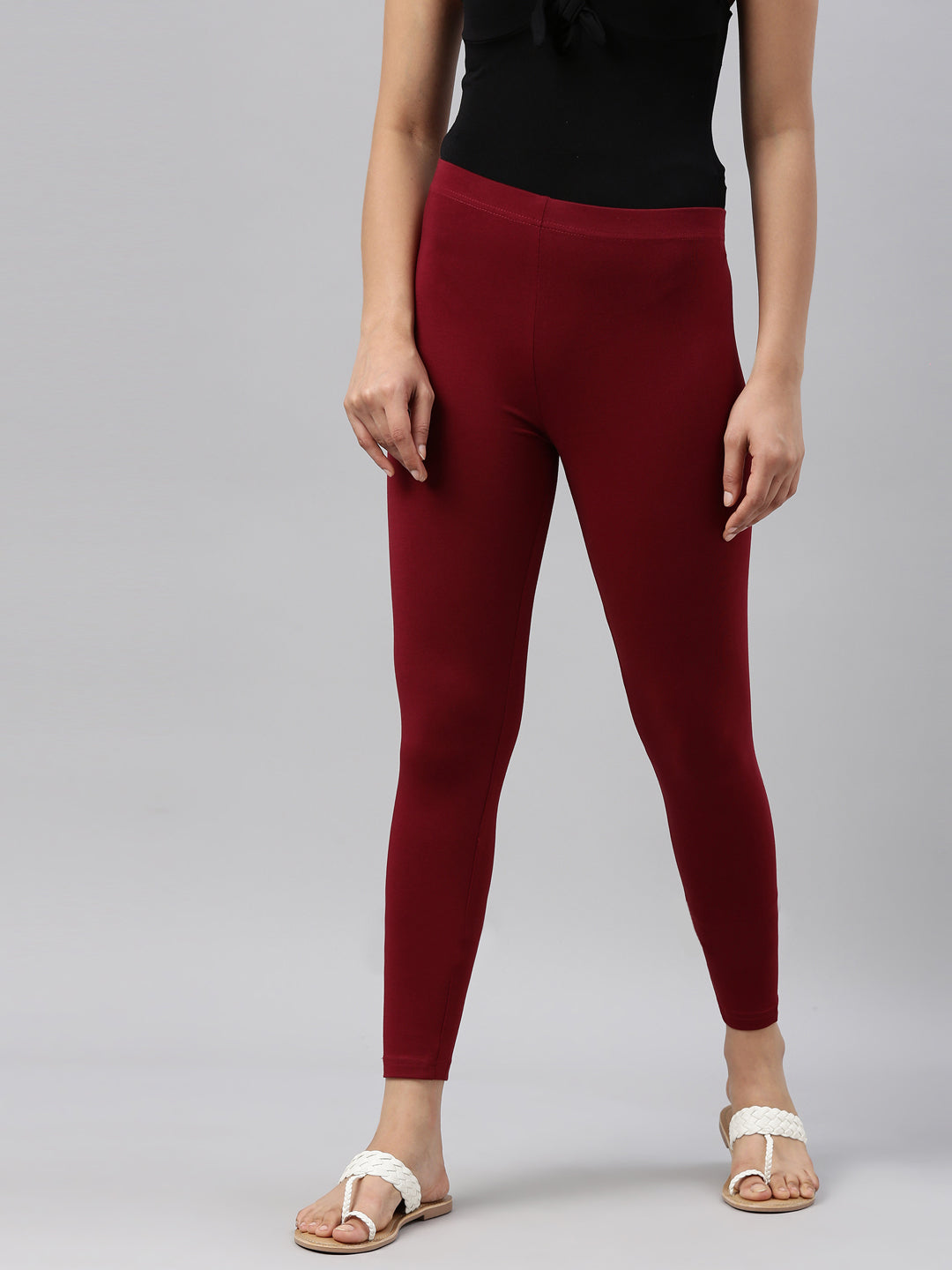 Maroon Ankle Fit Leggings for Women