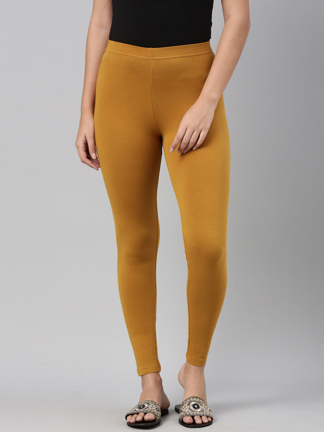 Mustard Yellow Ankle Fit Leggings for Women