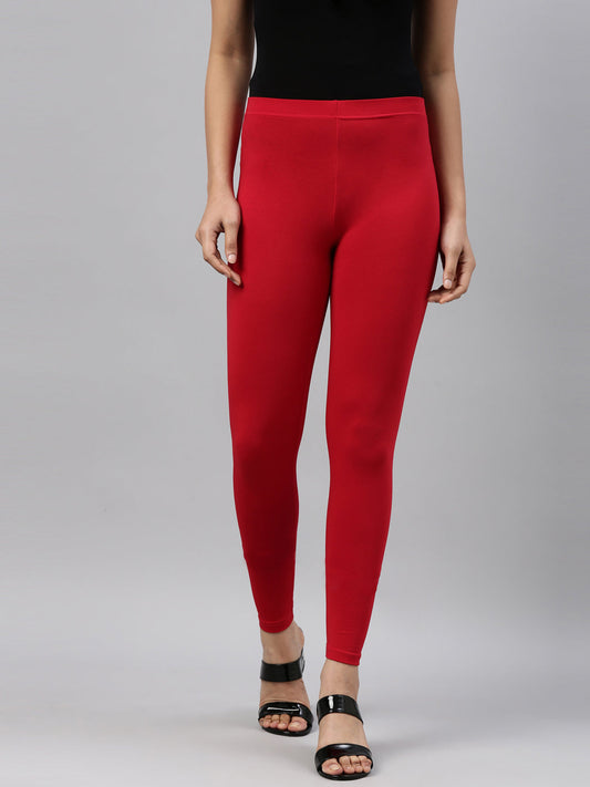 Red Ankle Fit Leggings for Women