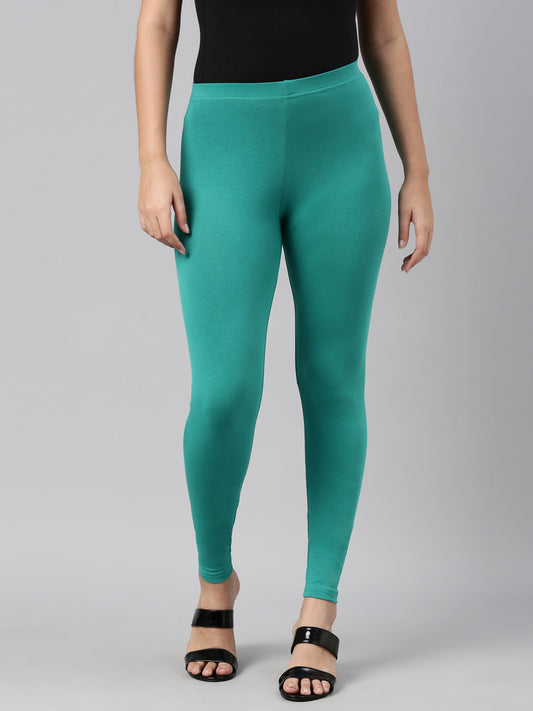 Peacock Green Ankle Fit Leggings for Women