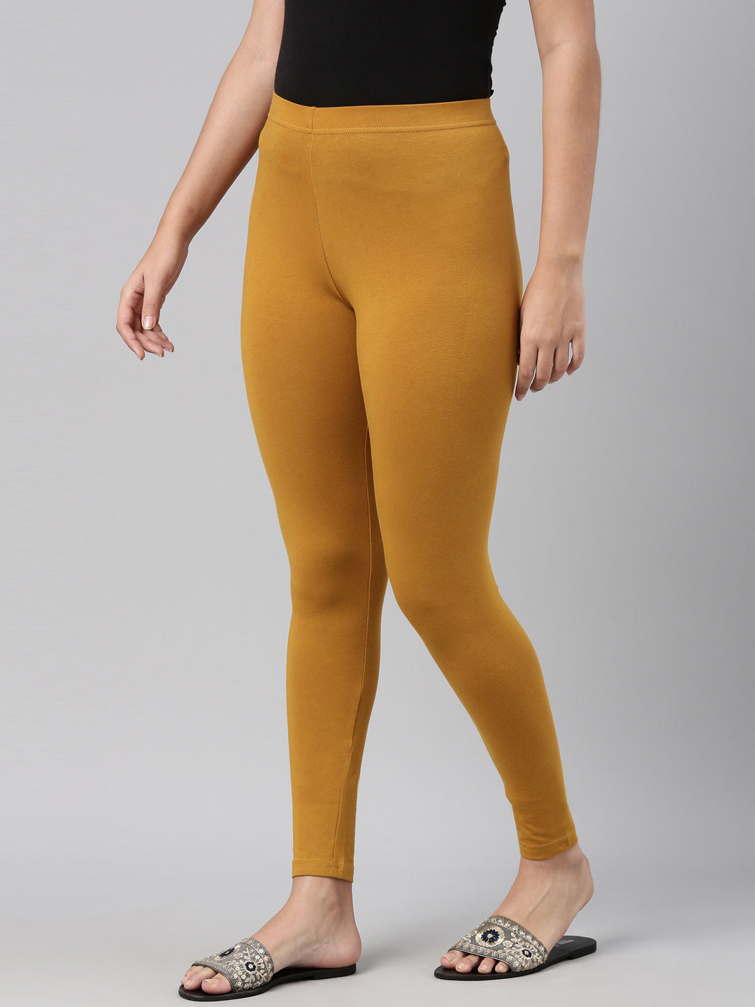 Mustard Yellow Ankle Fit Leggings for Women