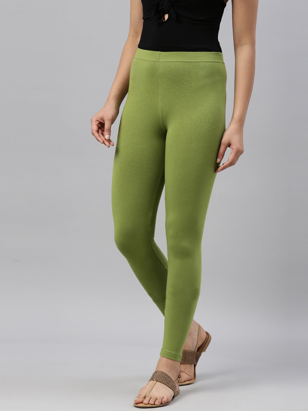 Olive Green Ankle Fit Leggings for Women