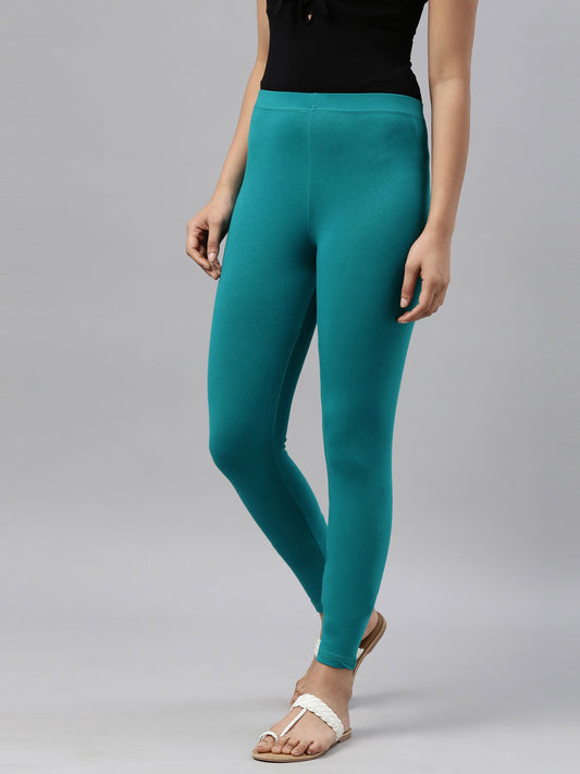 Peacock Blue Ankle Fit Leggings for Women