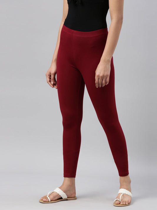 Maroon Ankle Fit Leggings for Women