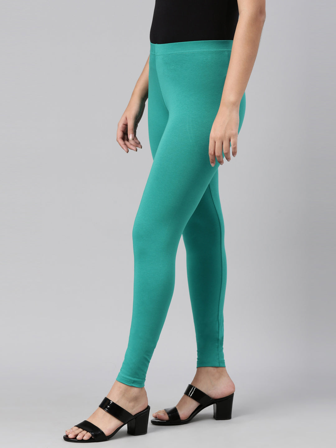 Peacock Green Ankle Fit Leggings for Women