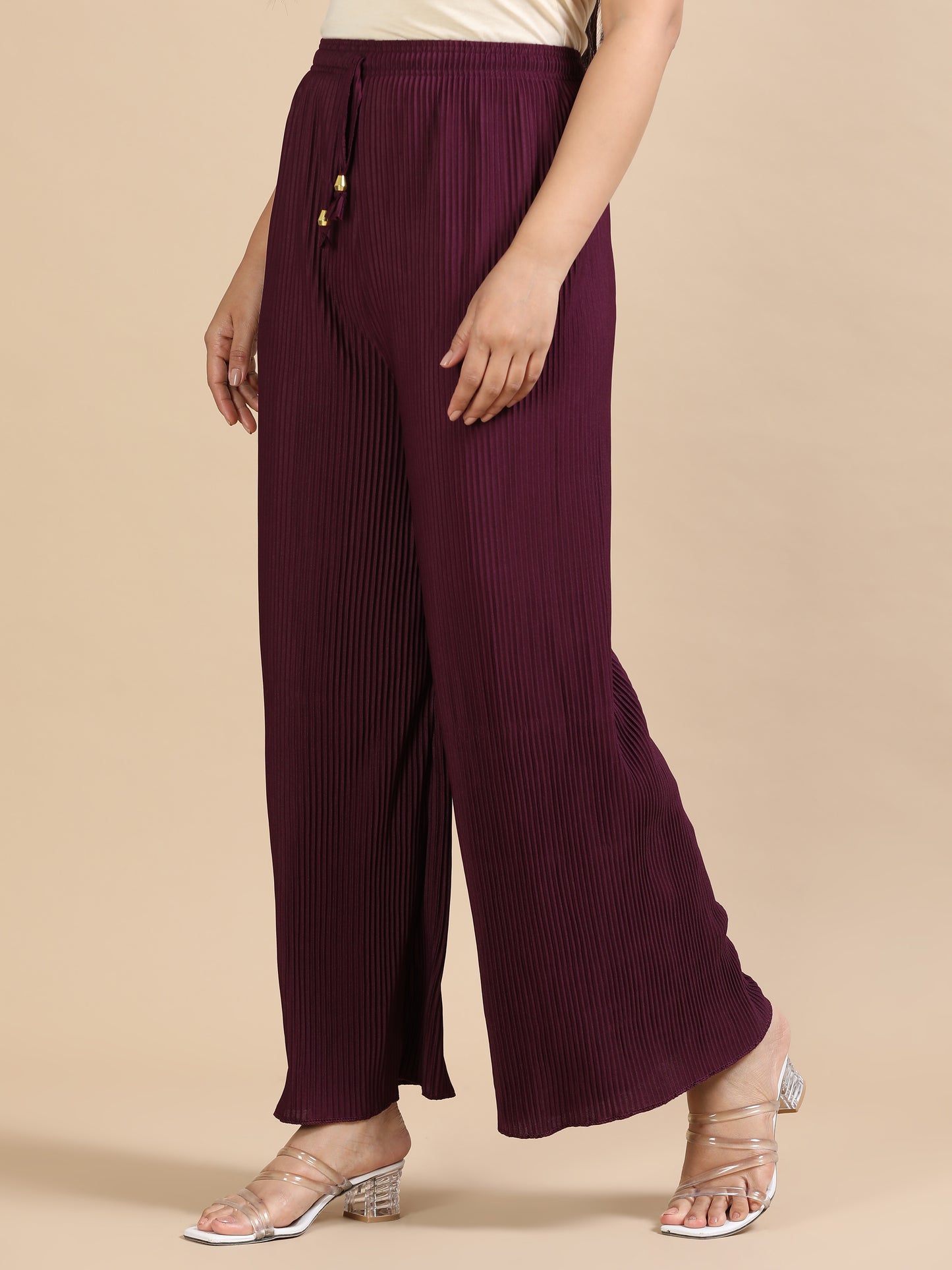 Wine Pleated Palazzo Pants
