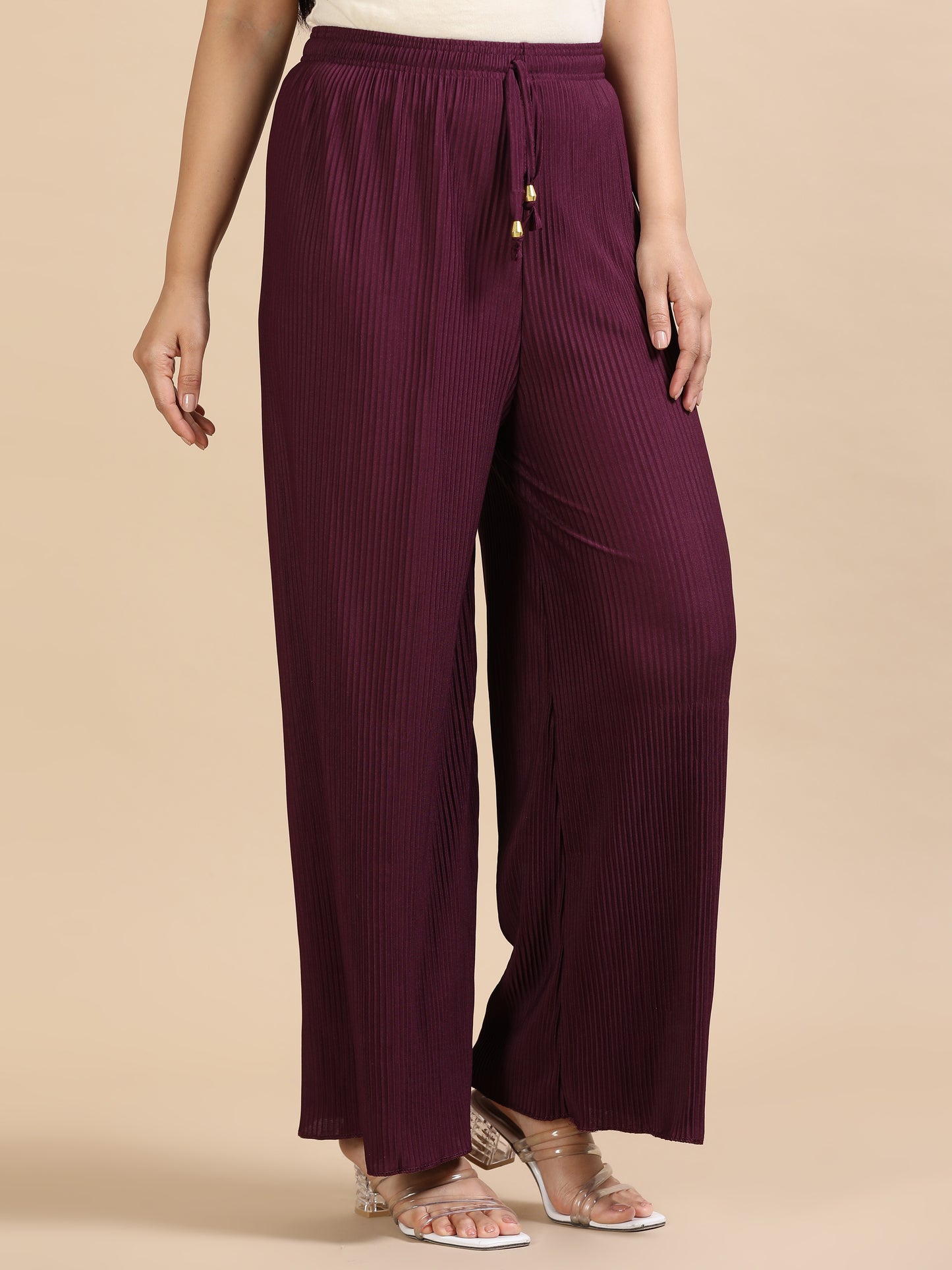 Wine Pleated Palazzo Pants