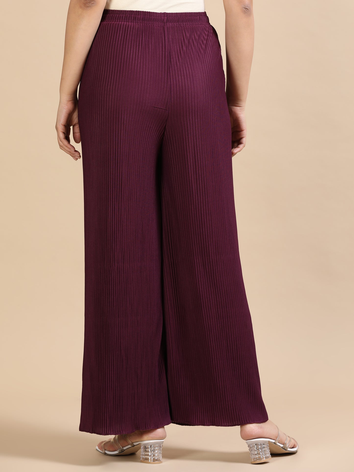Wine Pleated Palazzo Pants