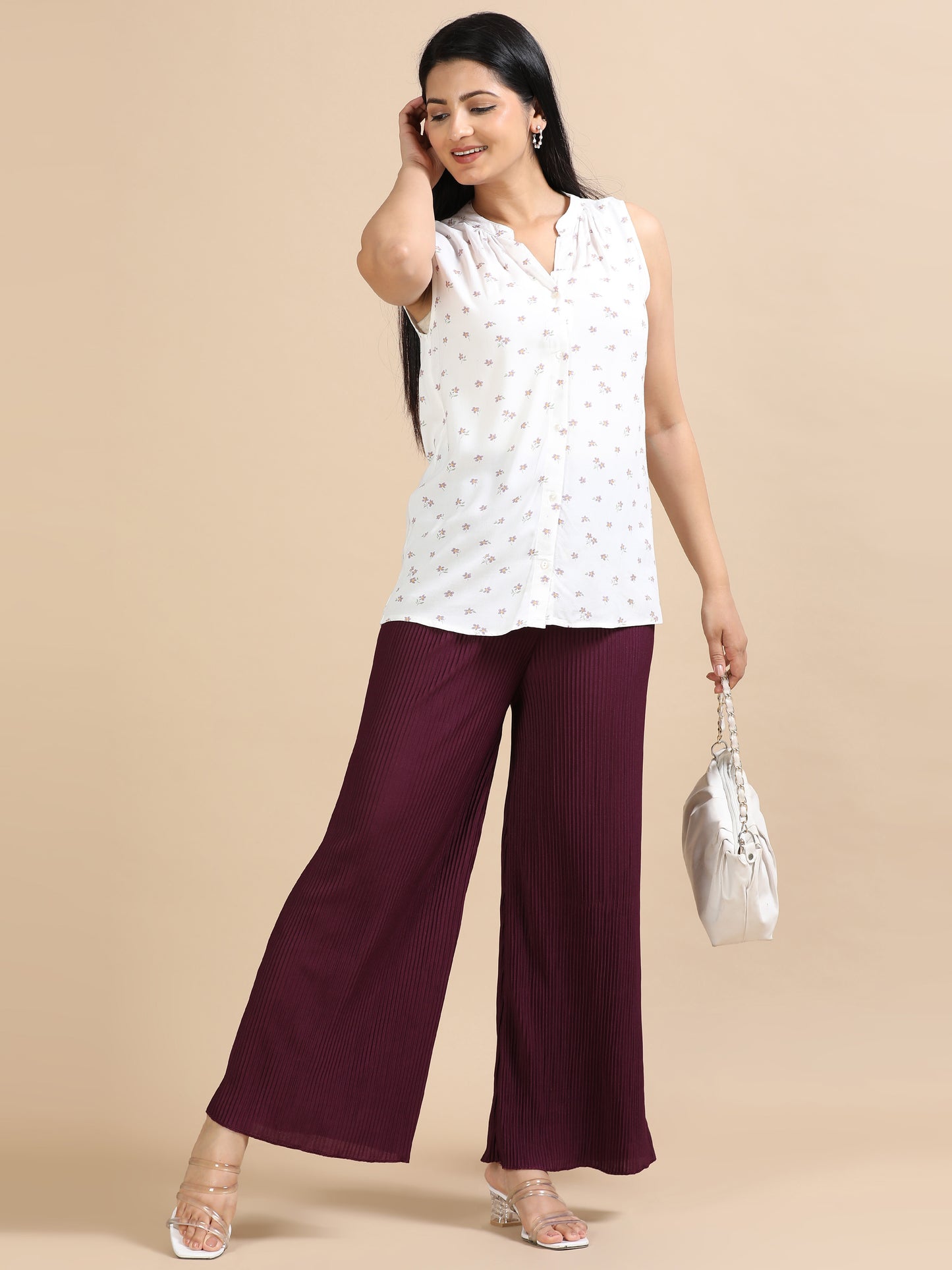 Wine Pleated Palazzo Pants
