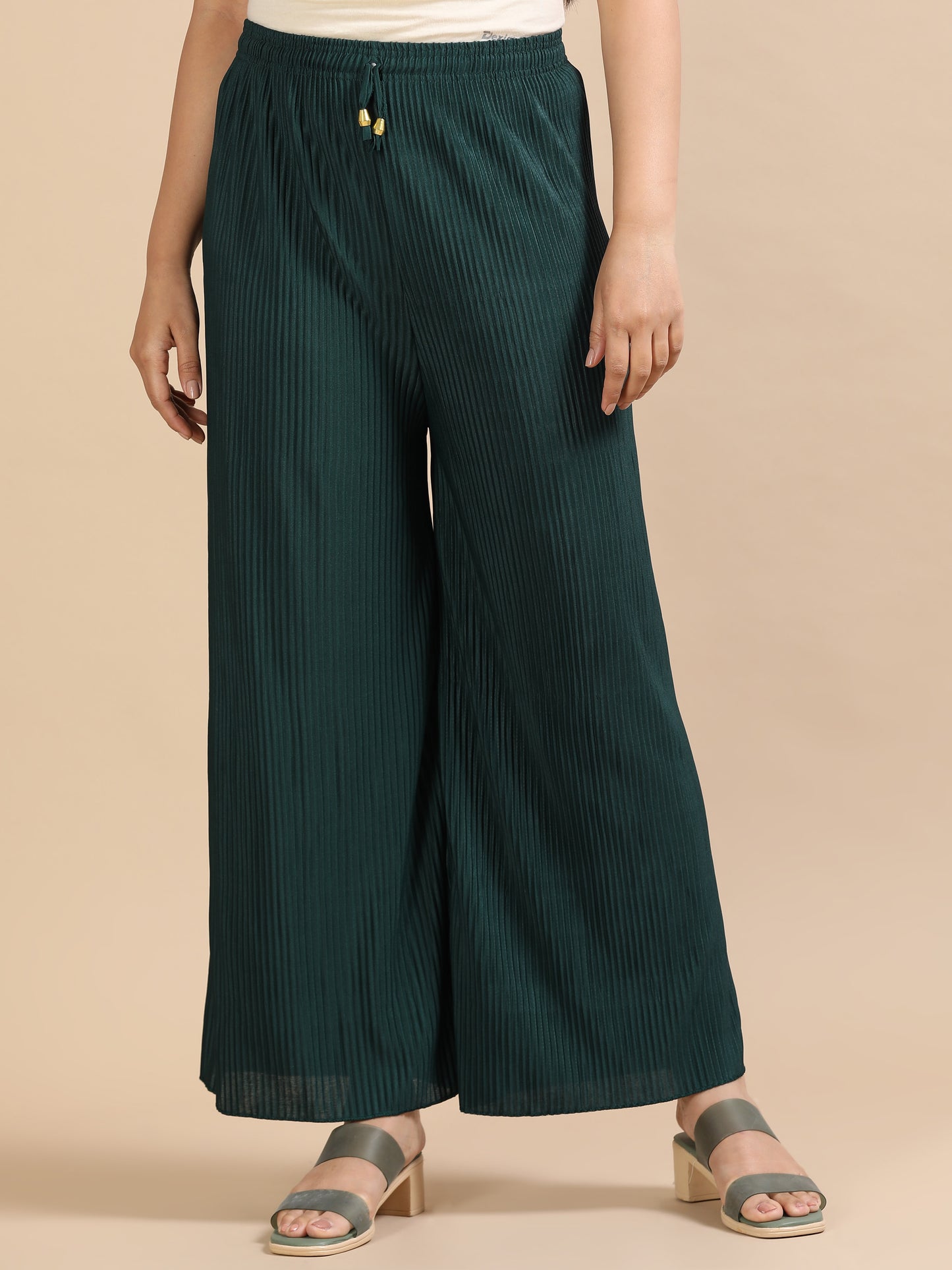 Emerald Green Pleated Palazzo Pants
