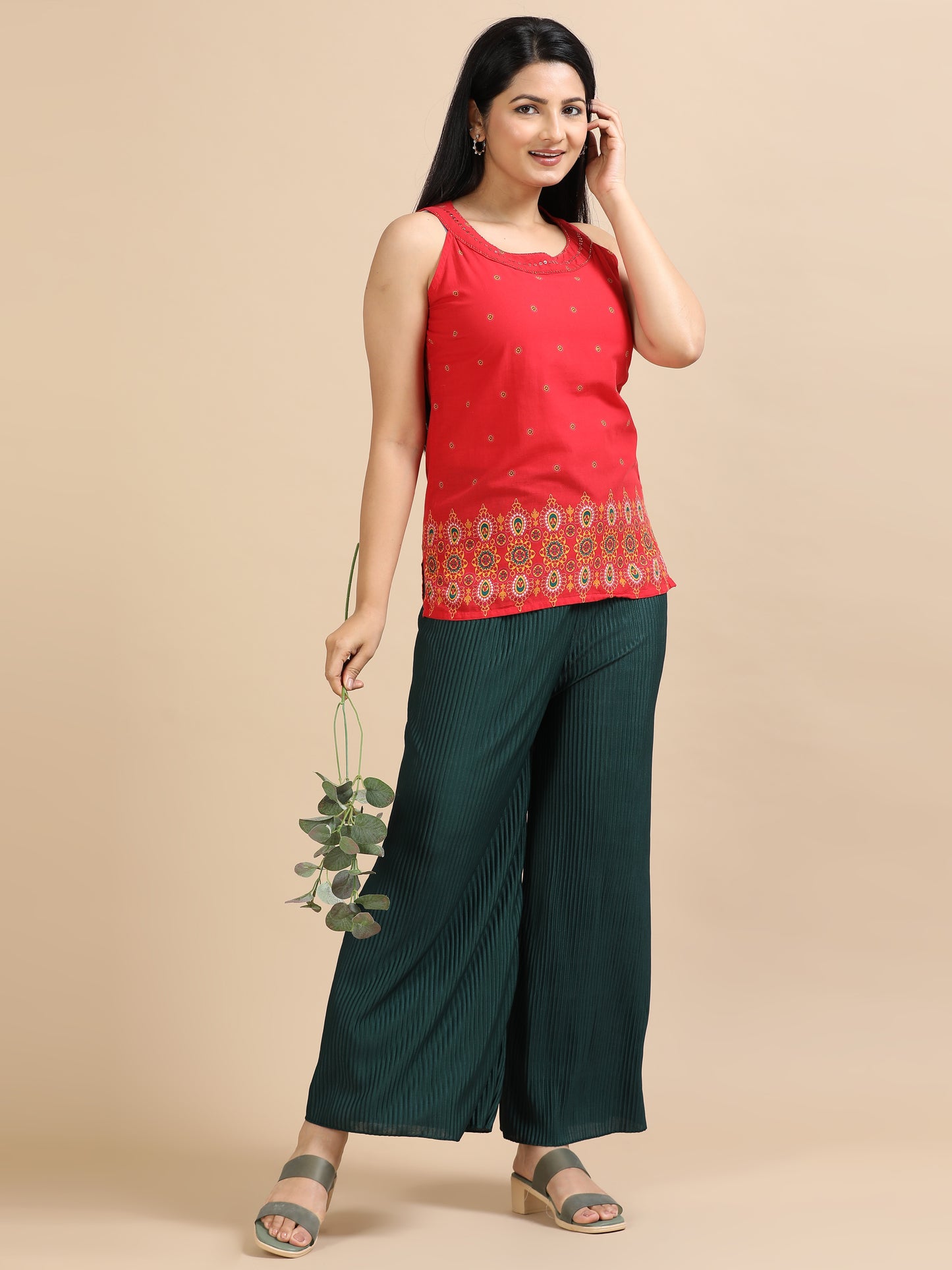 Emerald Green Pleated Palazzo Pants