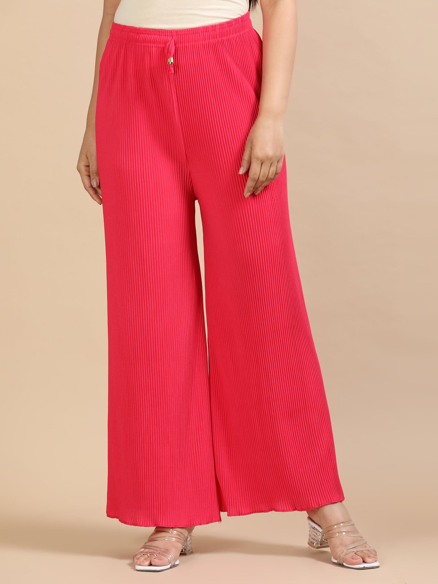 Bright Pink Pleated Palazzo Pants
