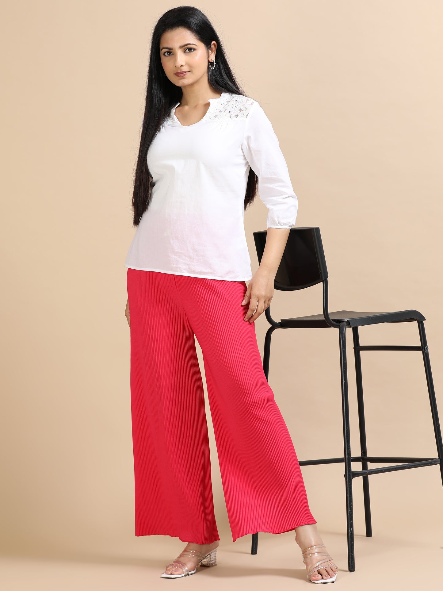 Bright Pink Pleated Palazzo Pants