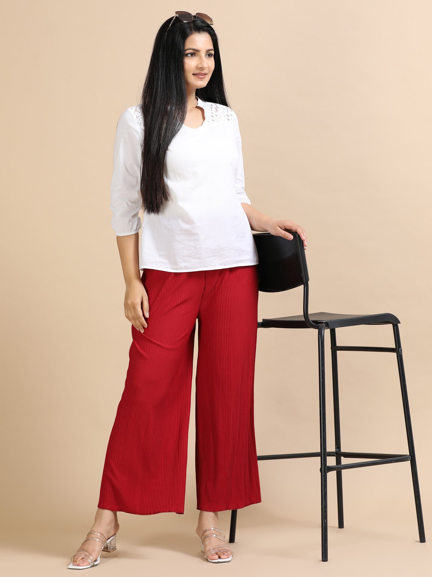 Women’s Solid Pleated Wide-Leg Palazzo Pants