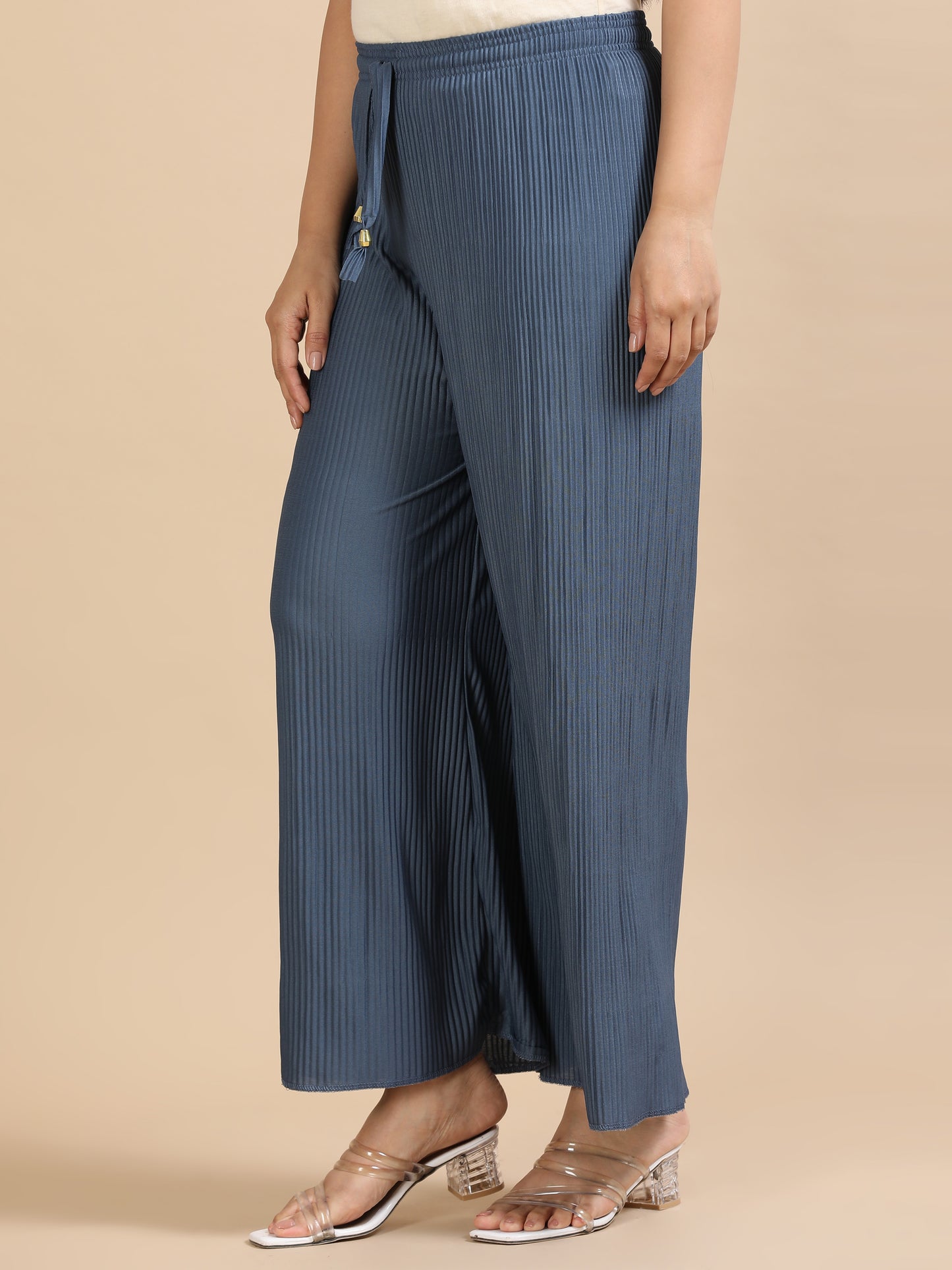 Dusty Blue Pleated Palazzo Pants
