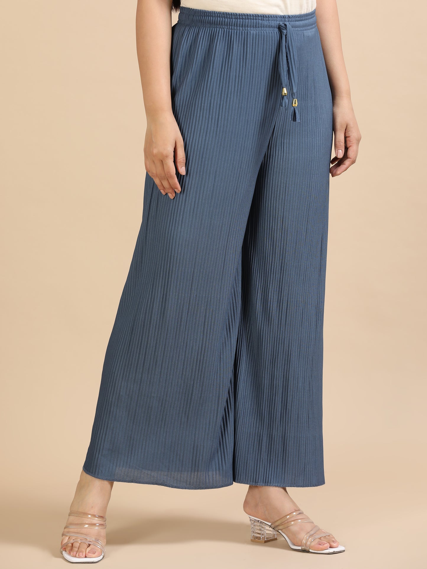 Dusty Blue Pleated Palazzo Pants