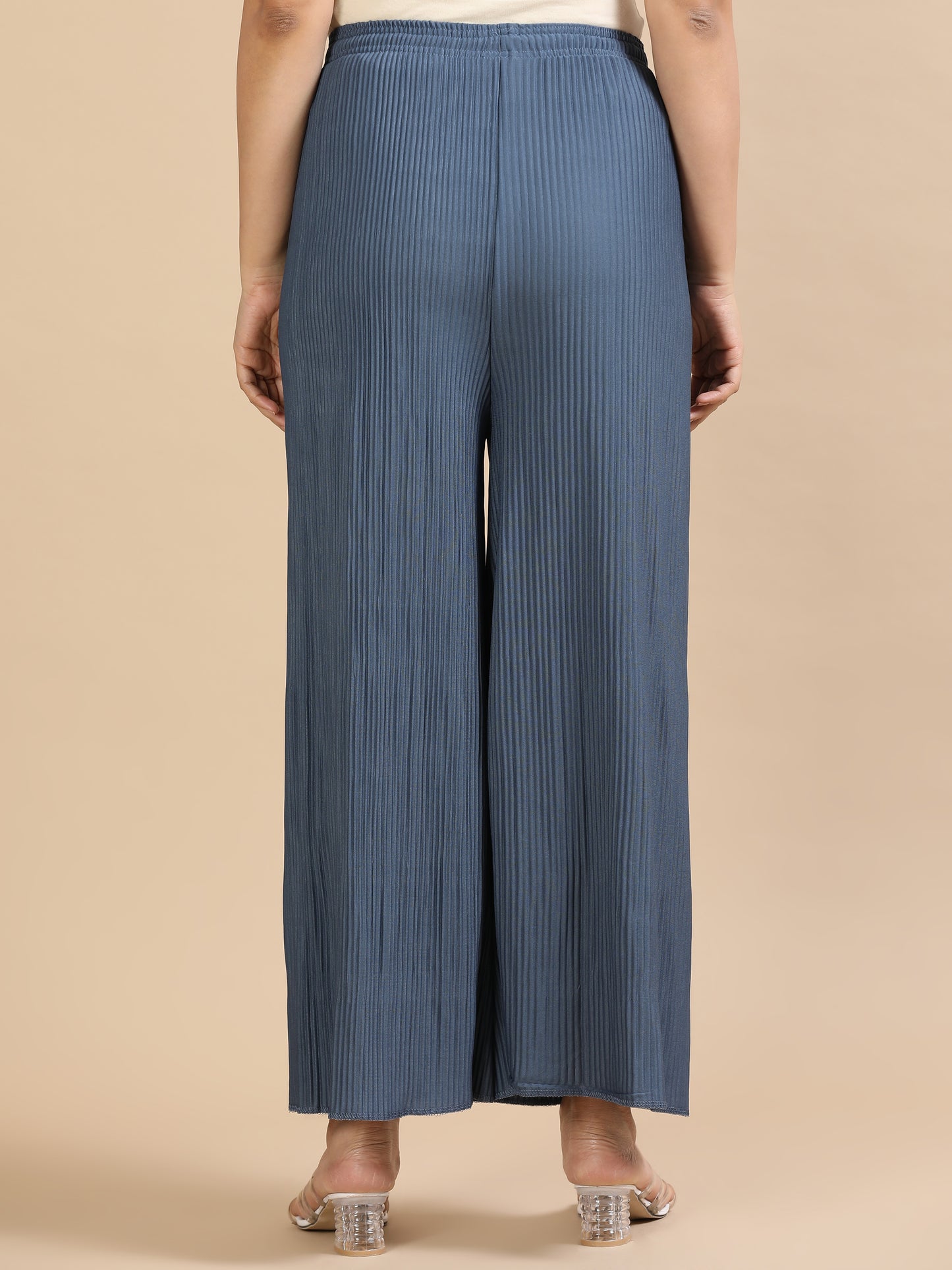 Dusty Blue Pleated Palazzo Pants