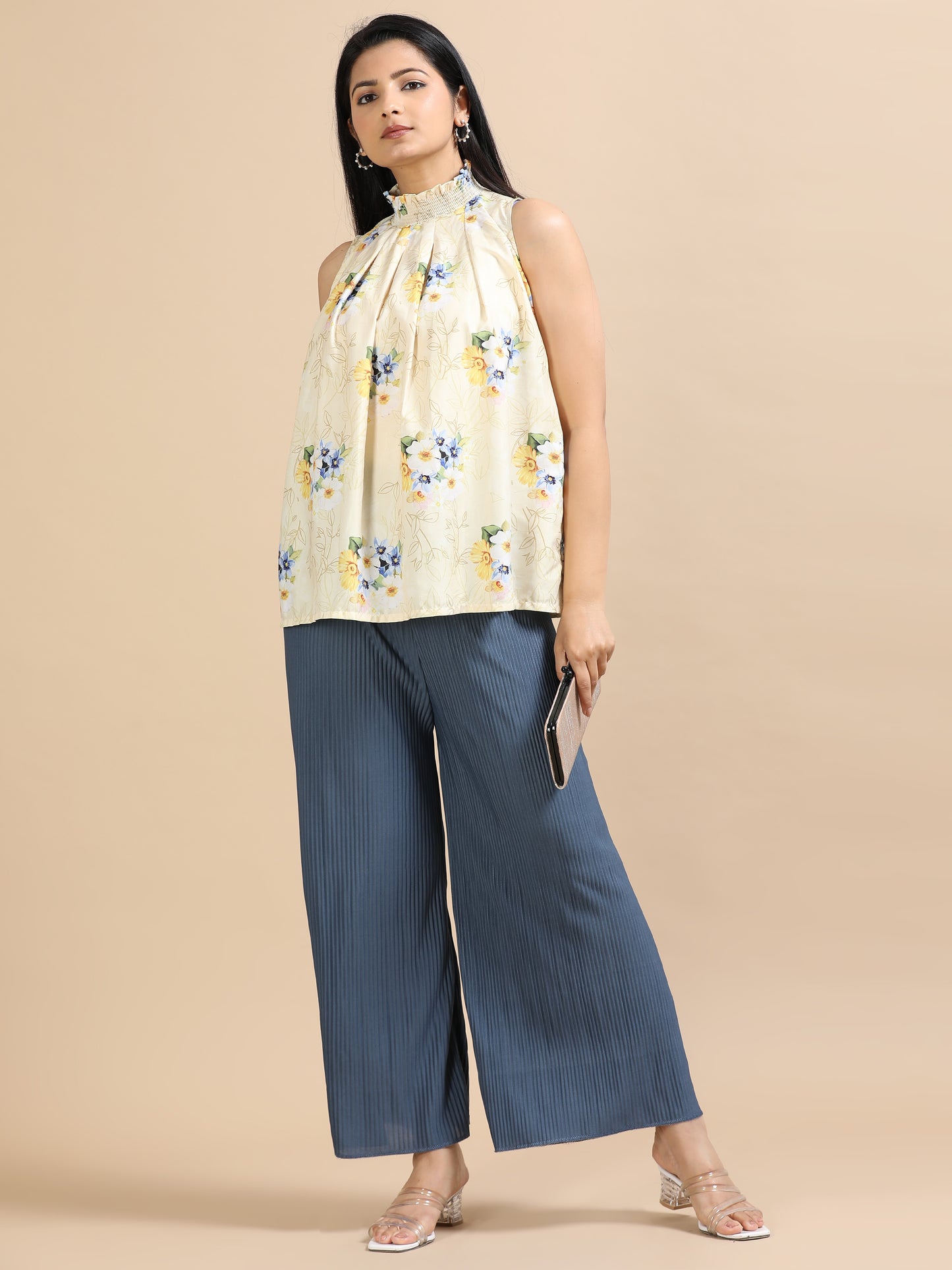 Dusty Blue Pleated Palazzo Pants
