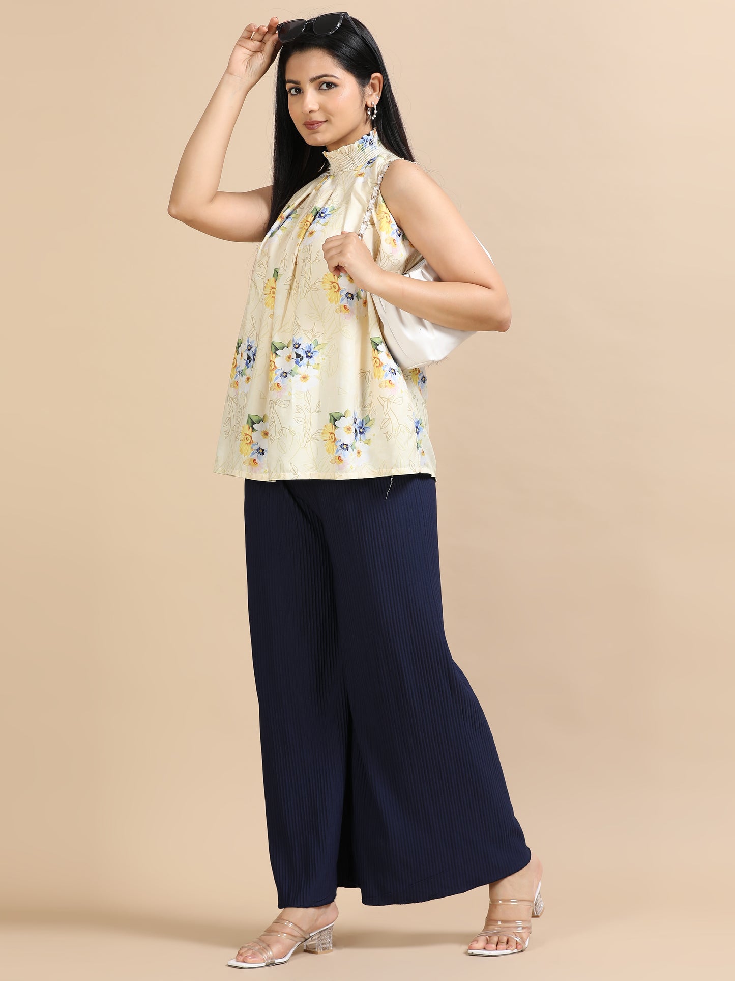 Women’s Solid Pleated Wide-Leg Palazzo Pants