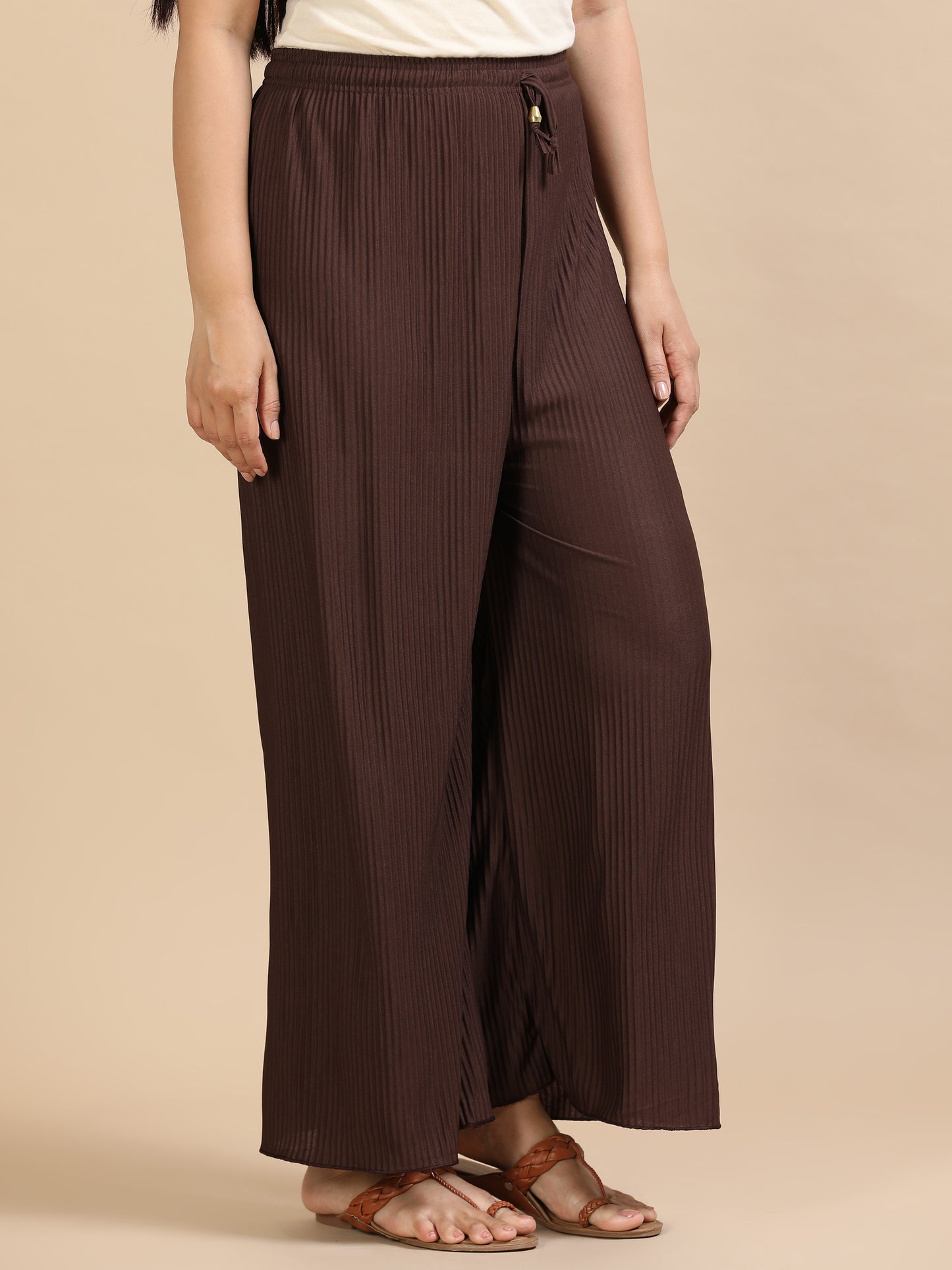 Chocolate Brown Pleated Palazzo Pants