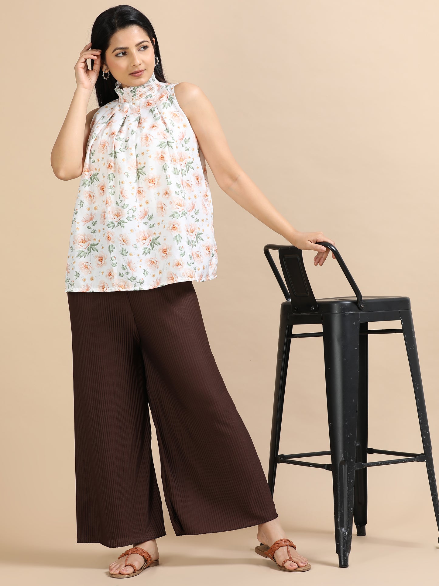 Chocolate Brown Pleated Palazzo Pants