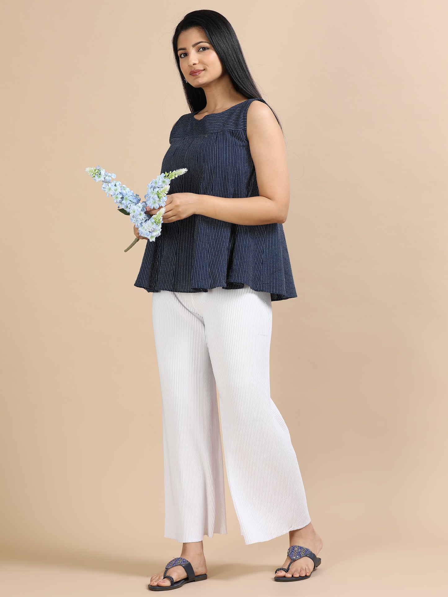 Women’s Solid Pleated Wide-Leg Palazzo Pants