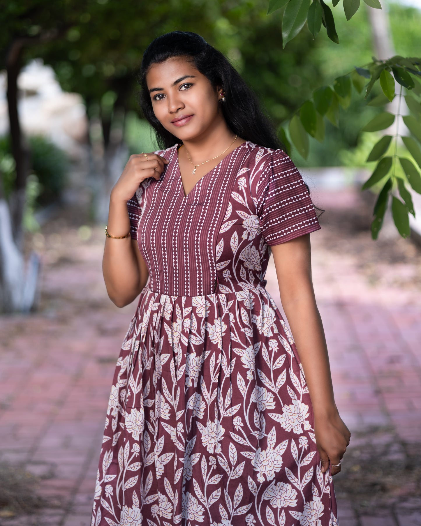 Feeding Women's Maxi Nighty – Full-Length Nightwear-Maroon