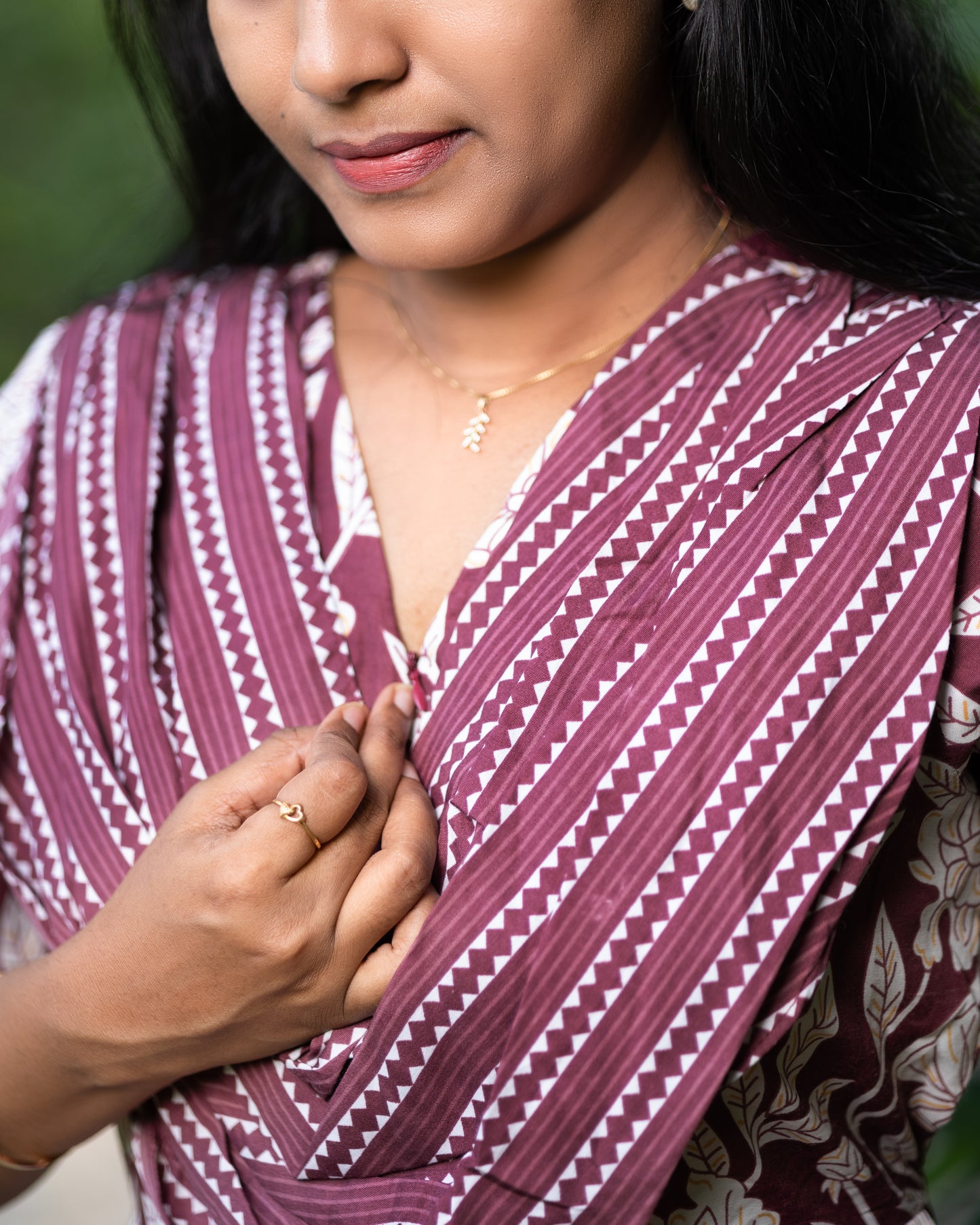 Feeding Dupatta Attached Zipper Maternity Wear – Brown with Cream Floral