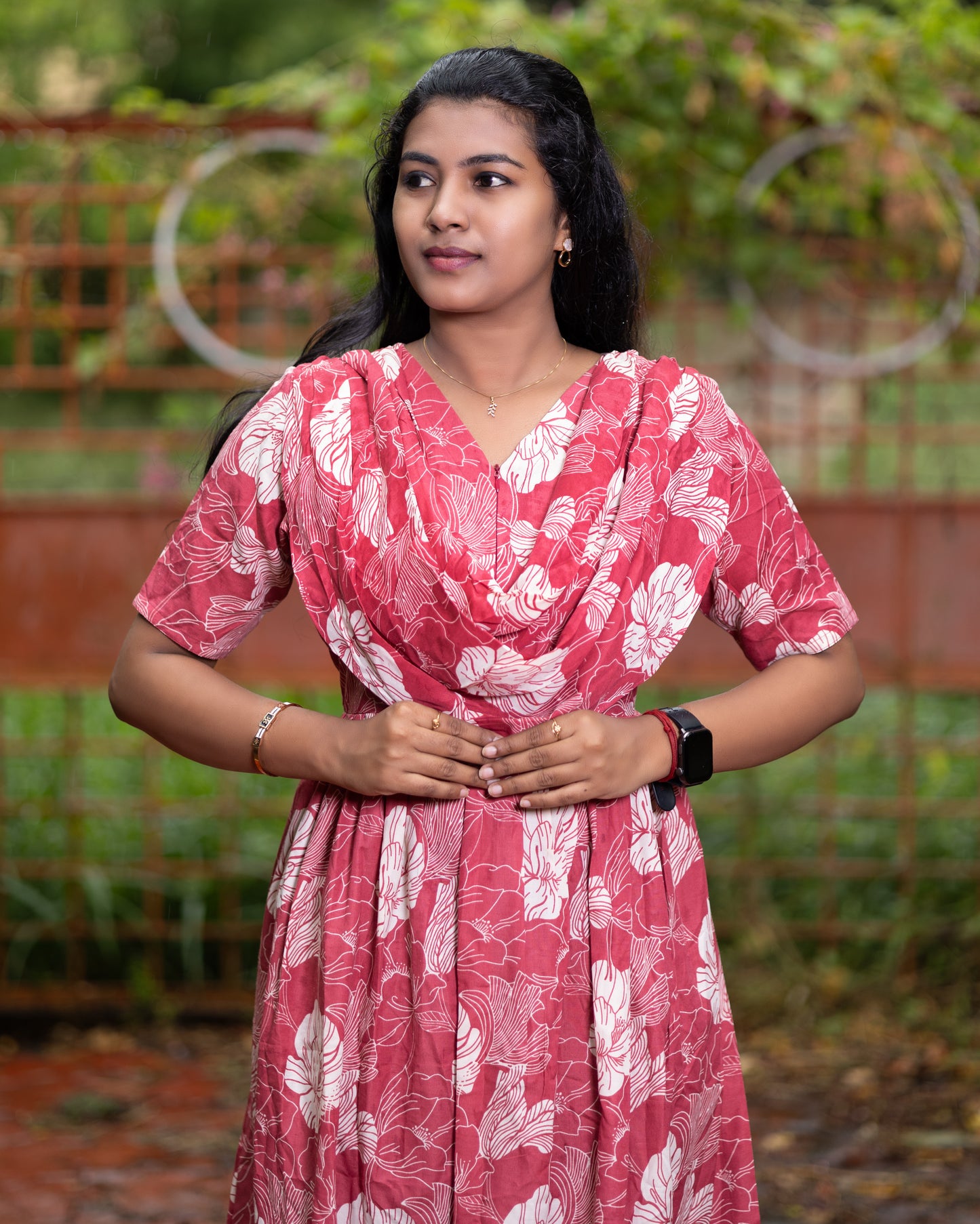 Feeding Dupatta Attached Zipper Maternity Wear – Red with White Design