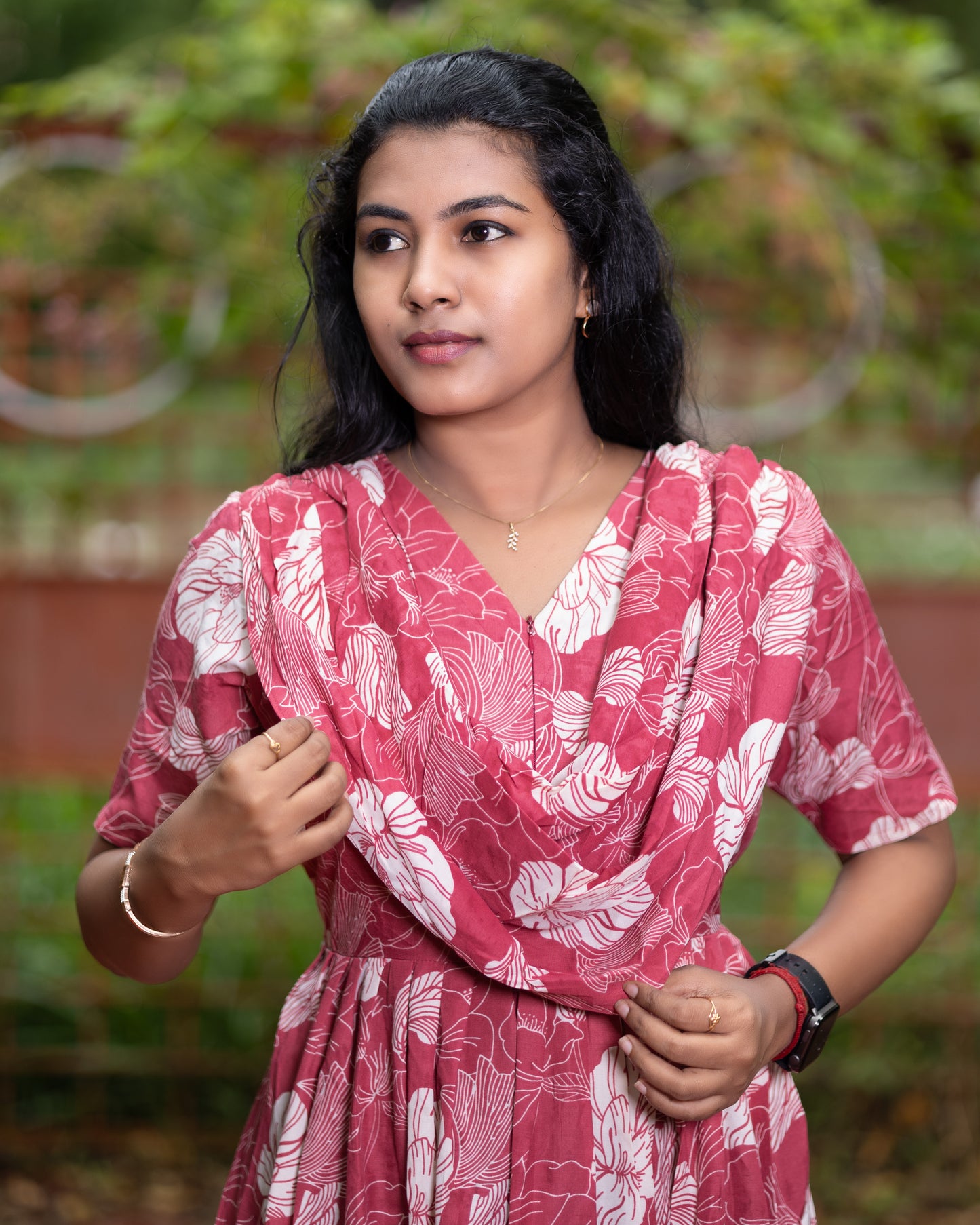 Feeding Dupatta Attached Zipper Maternity Wear – Red with White Design