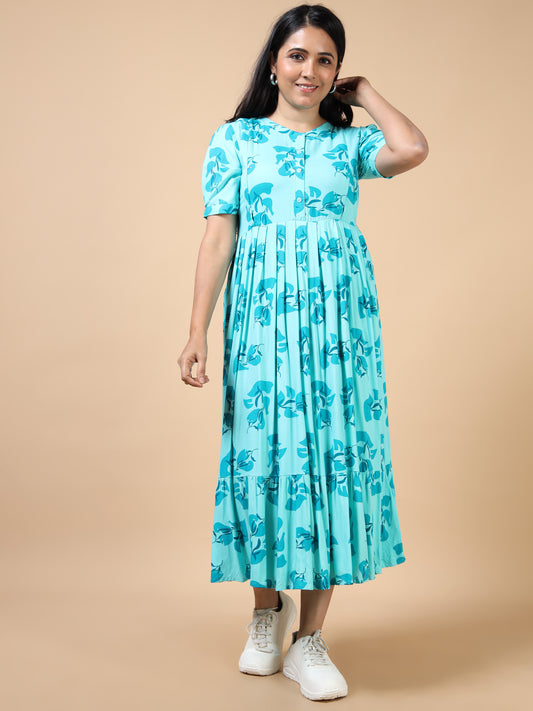 Feeding Aqua Blue Floral Maternity Kurti