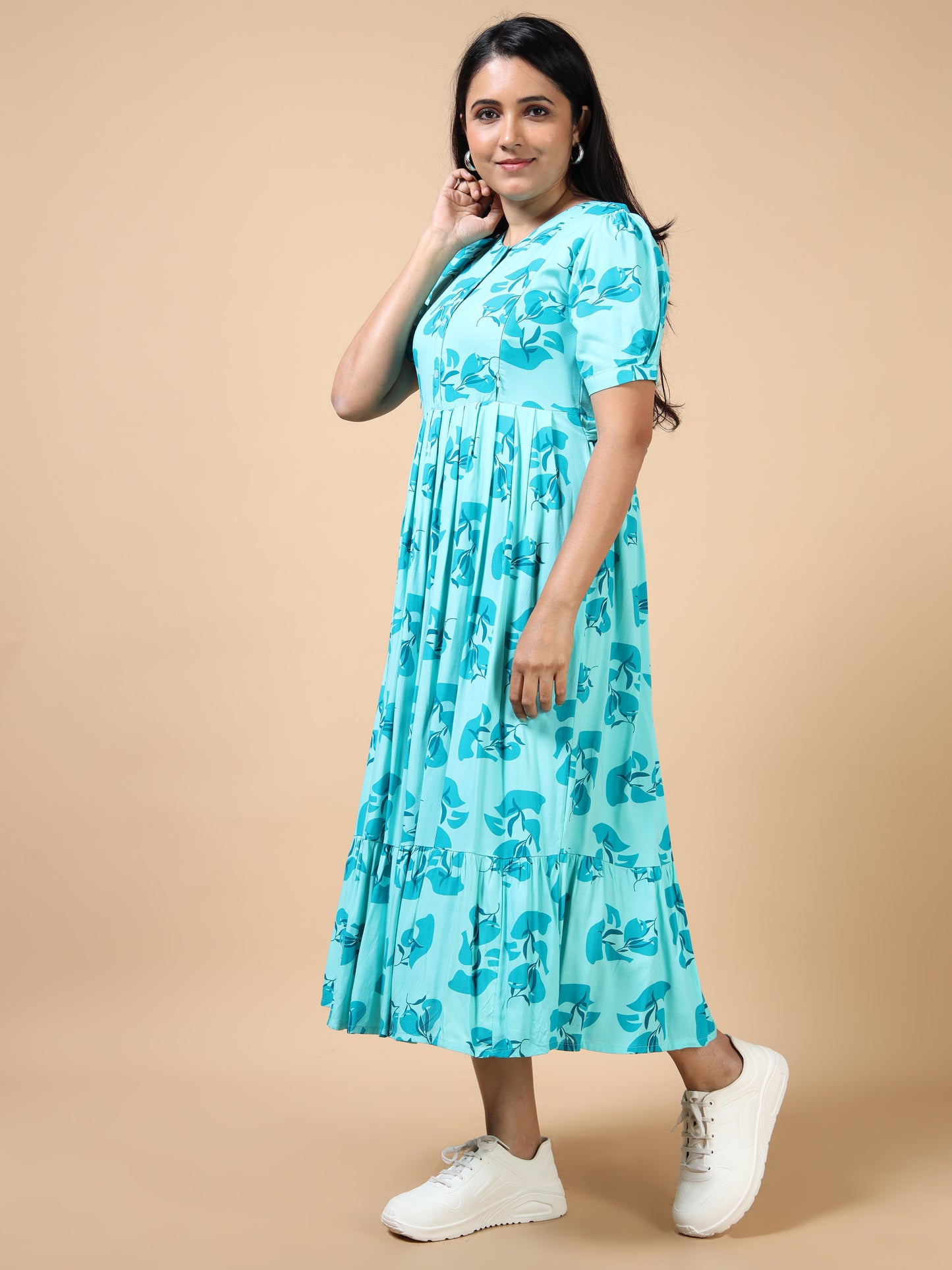 Feeding Aqua Blue Floral Maternity Kurti
