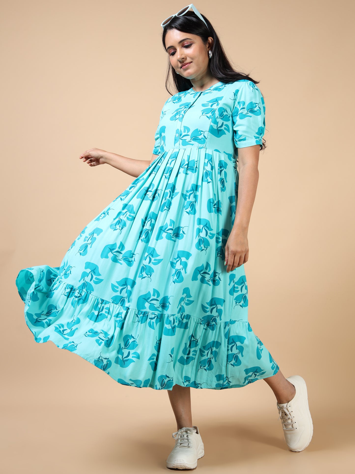 Feeding Aqua Blue Floral Maternity Kurti