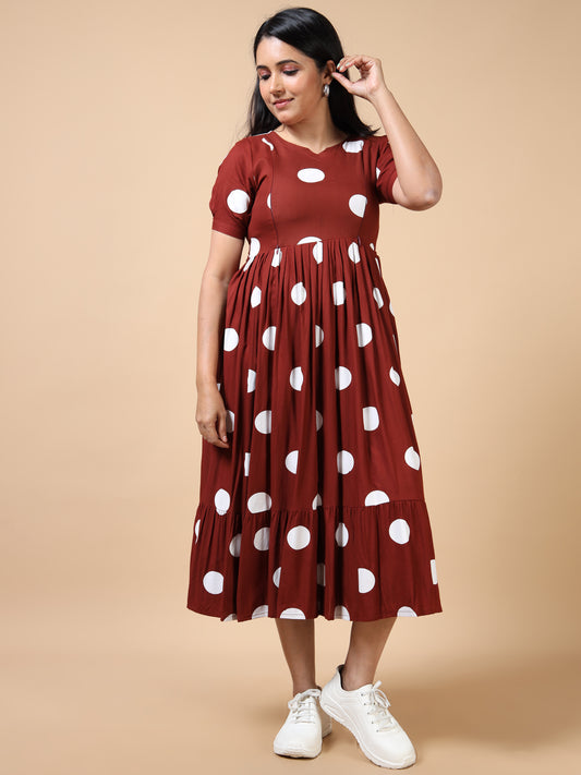 Feeding Maroon with White Polka Dots Floral Maternity Kurti