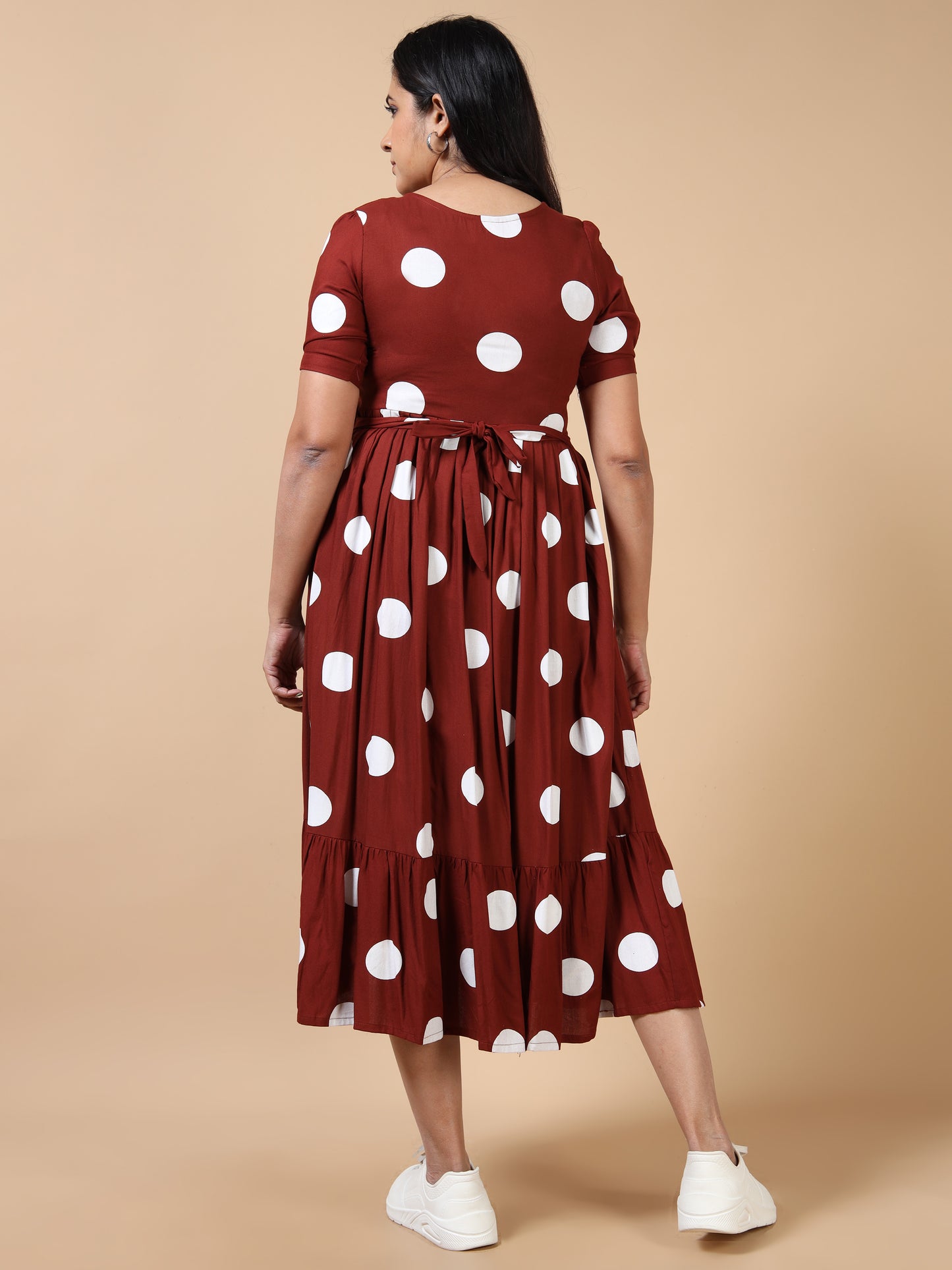 Feeding Maroon with White Polka Dots Floral Maternity Kurti