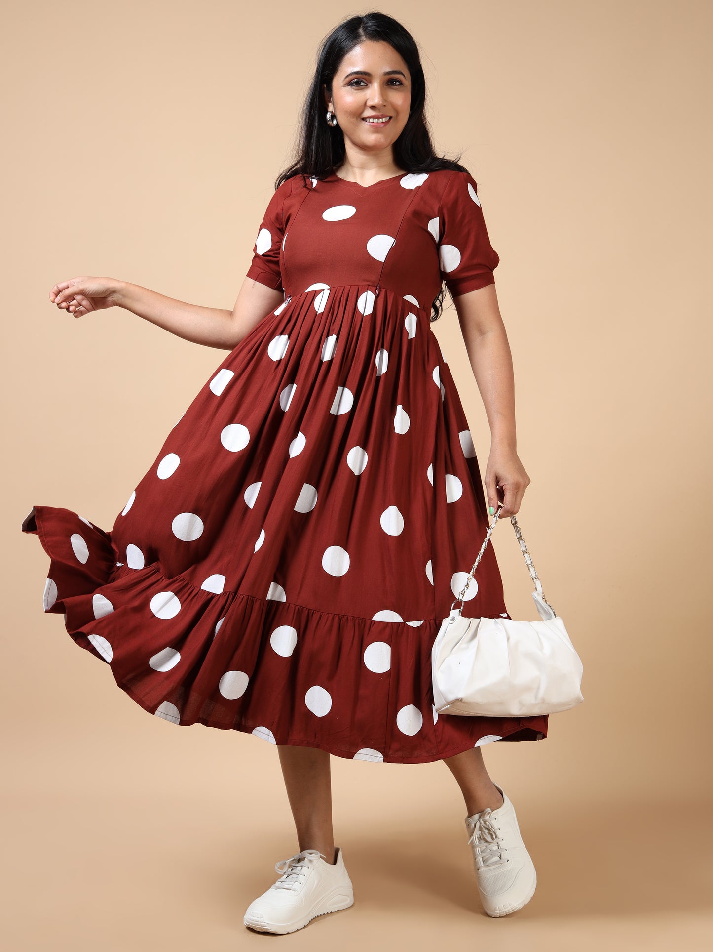 Feeding Maroon with White Polka Dots Floral Maternity Kurti