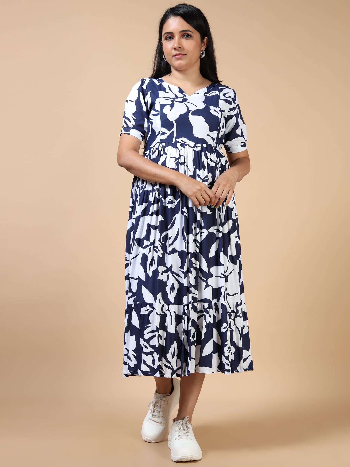 Feeding Navy Blue Floral Maternity Kurti