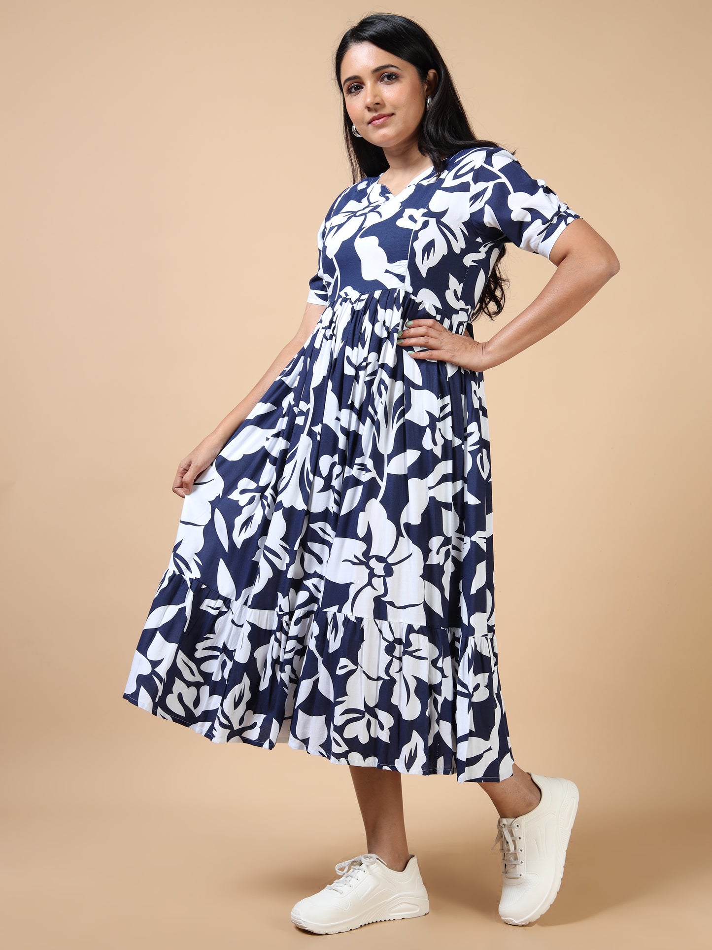 Feeding Navy Blue Floral Maternity Kurti