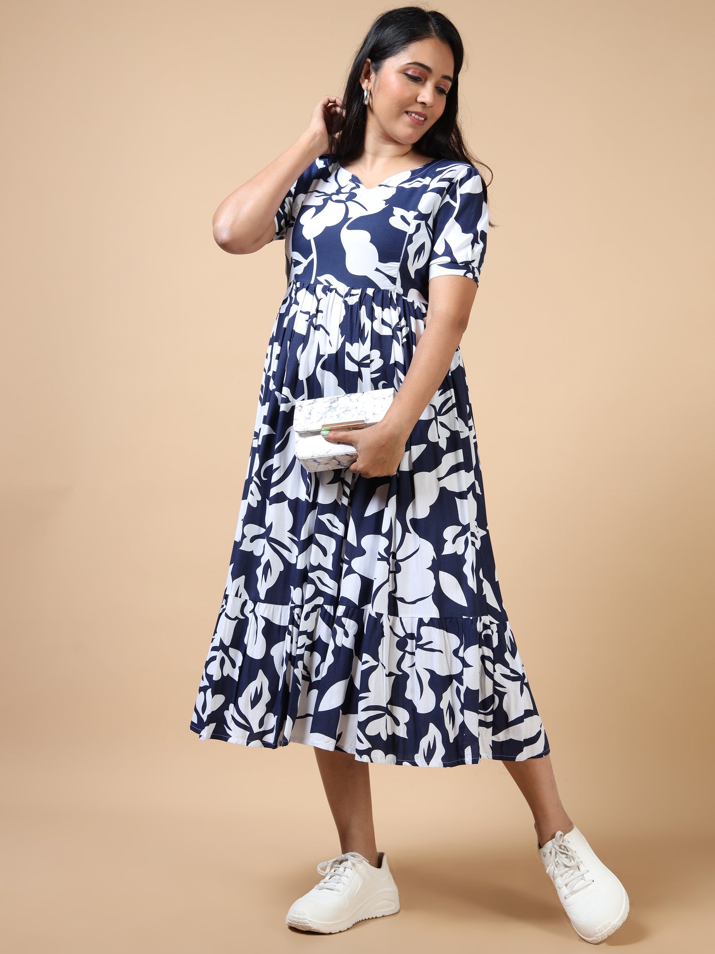 Feeding Navy Blue Floral Maternity Kurti