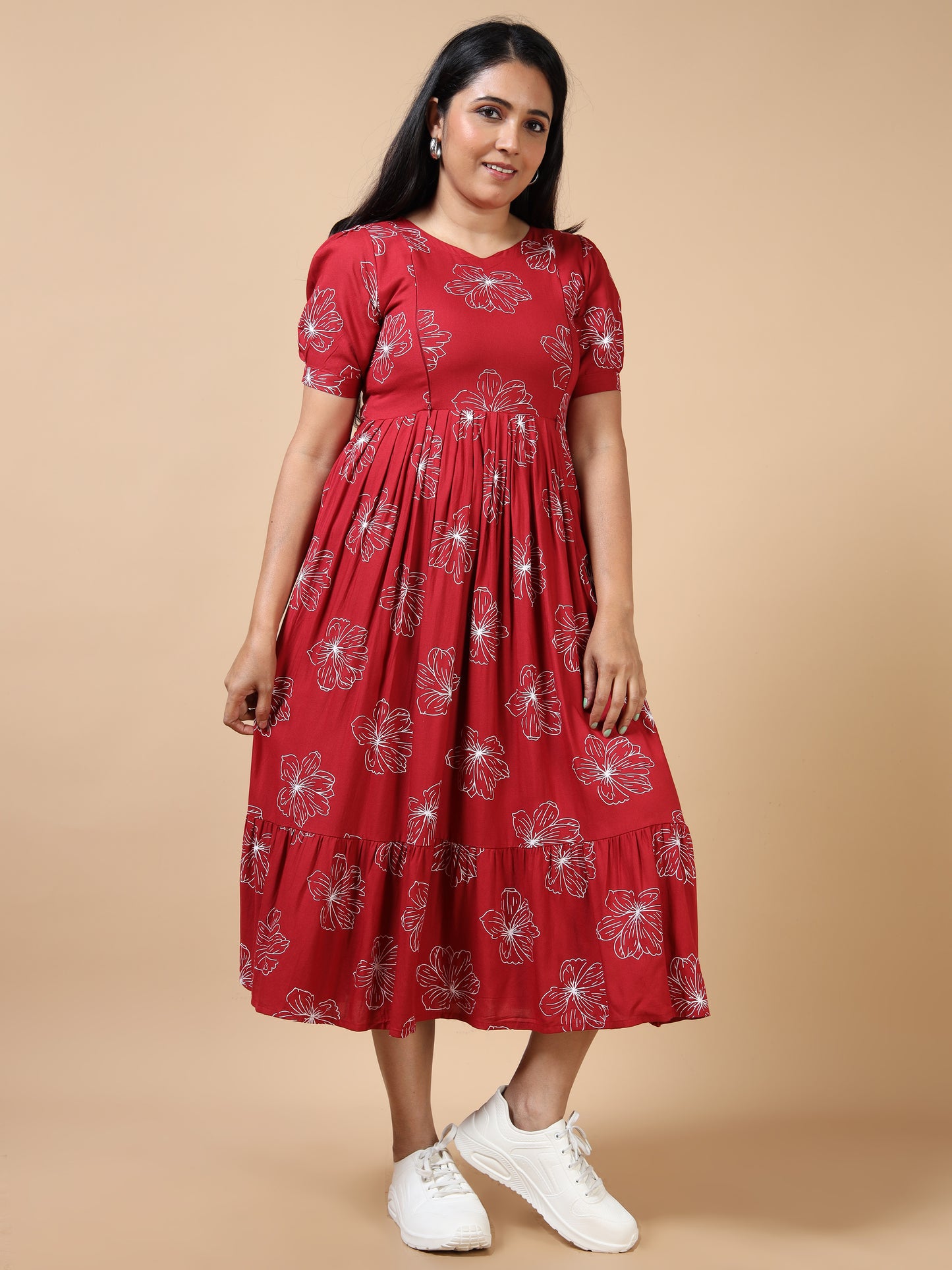 Feeding Deep Red Floral Maternity Kurti