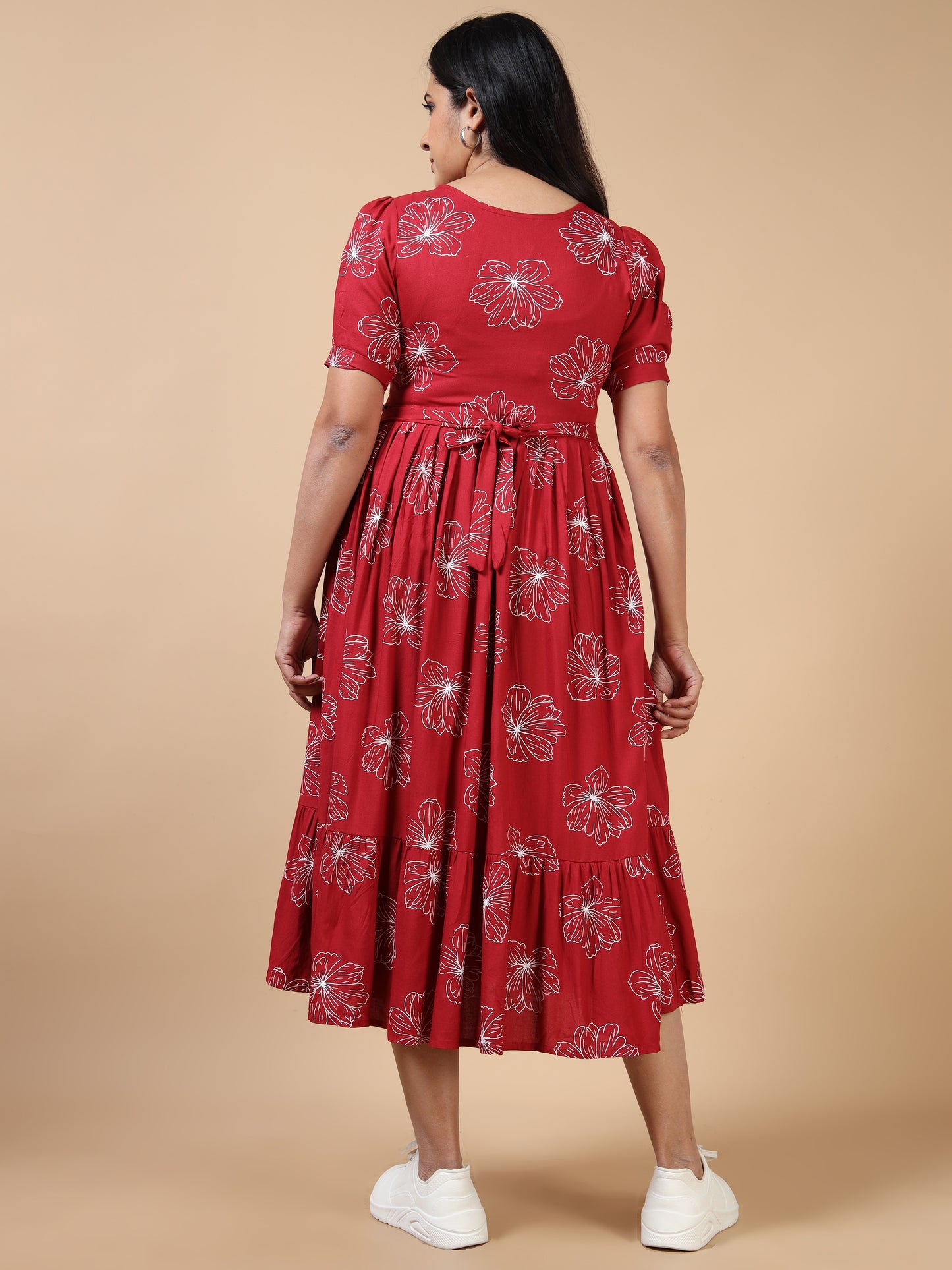 Feeding Deep Red Floral Maternity Kurti