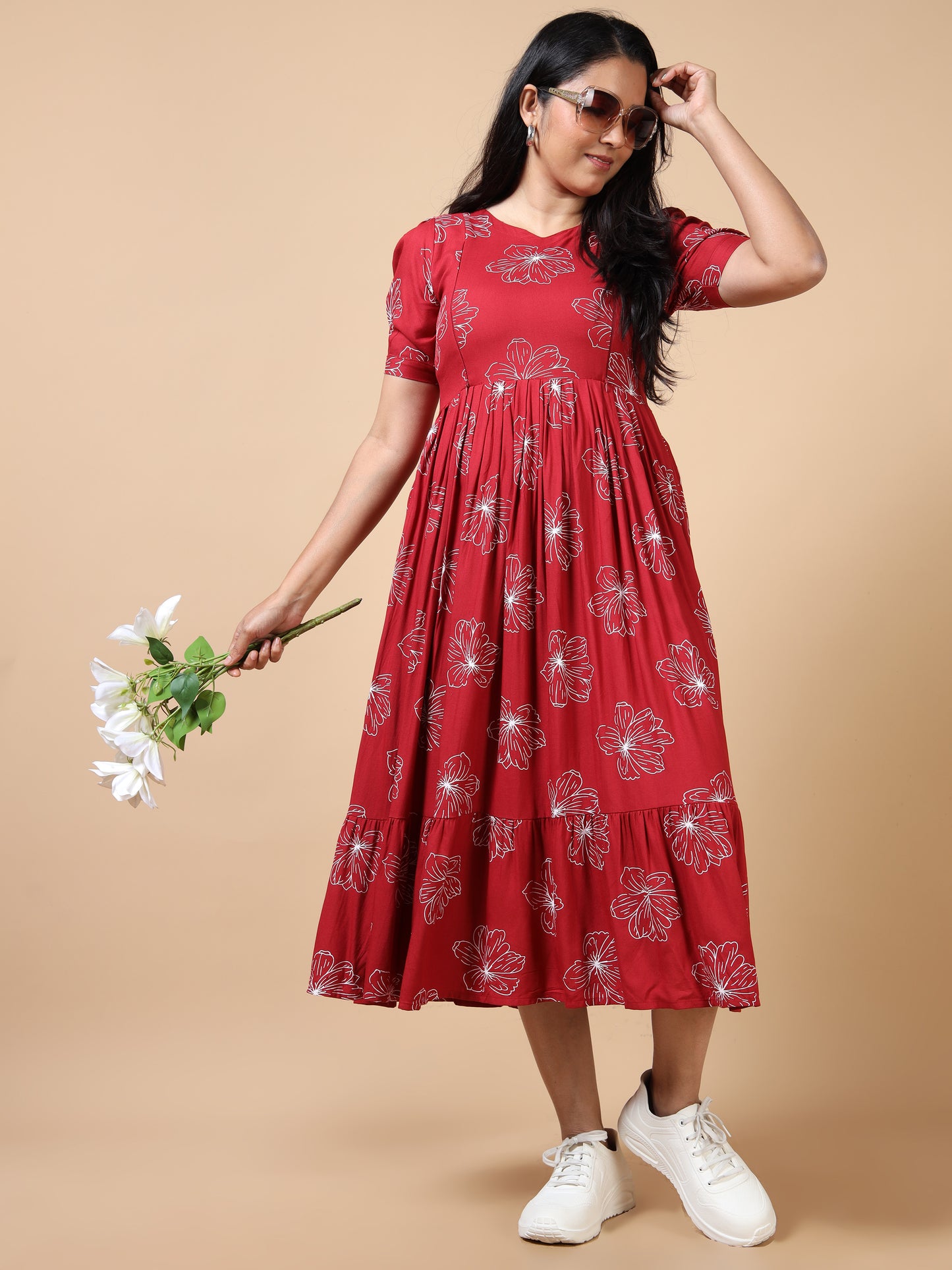 Feeding Deep Red Floral Maternity Kurti