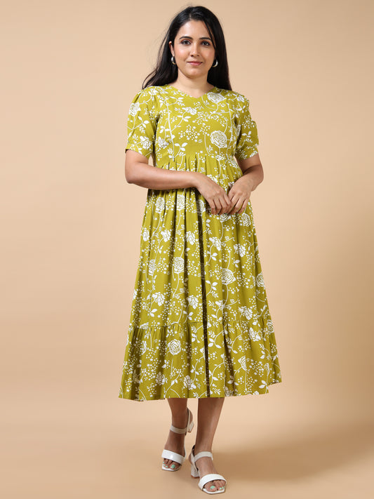 Feeding Olive Green Floral Maternity Kurti