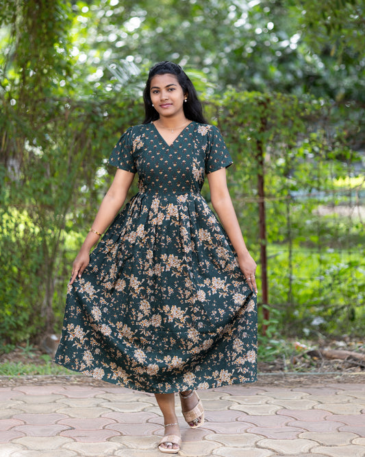 Feeding Women's Maxi Nighty – Full-Length Nightwear-Dark Green