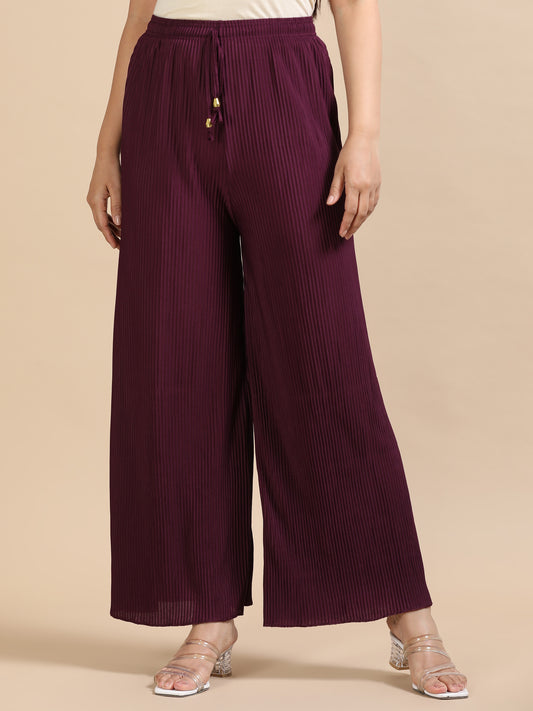 Wine Pleated Palazzo Pants