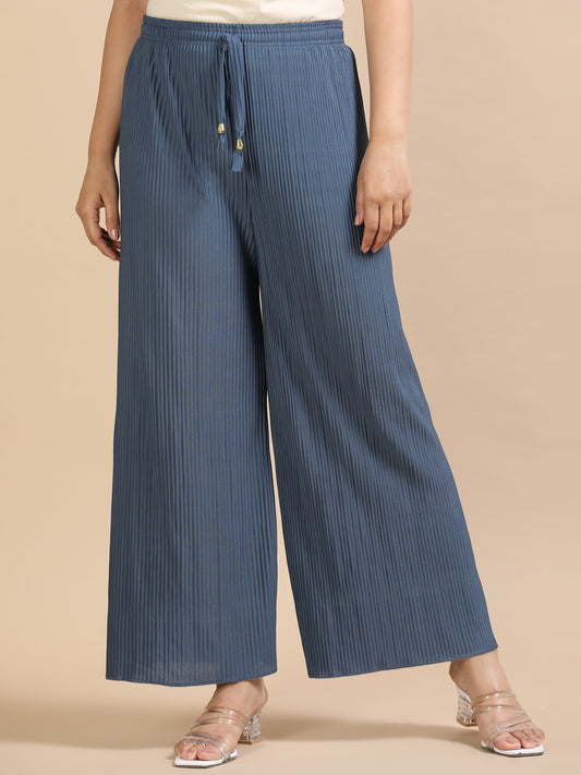 Dusty Blue Pleated Palazzo Pants